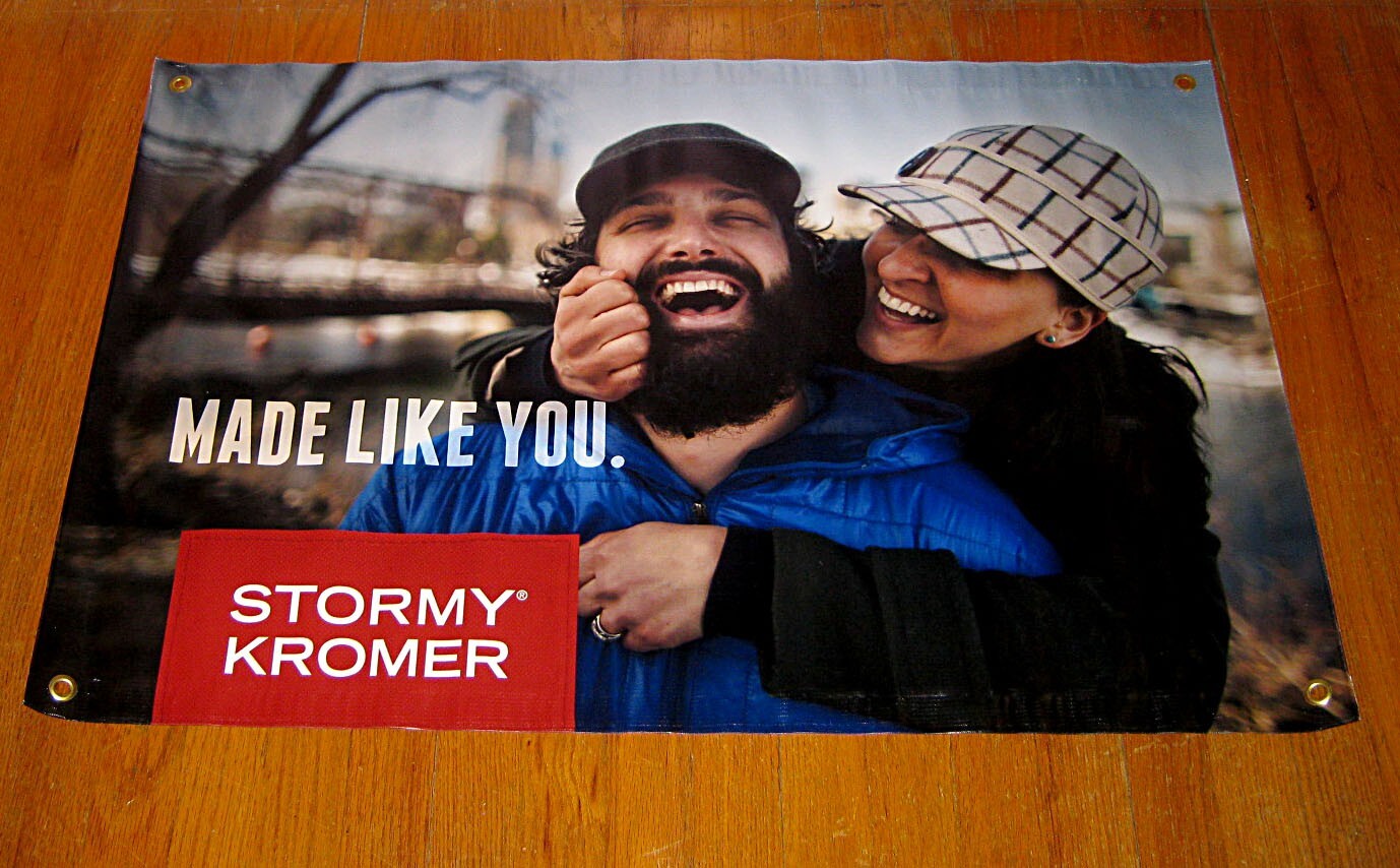 Stormy Kromer Hats Vinyl Advertising Sign w Grommets 36" X 24"