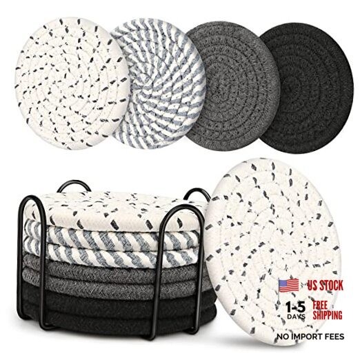 Coasters for Drinks, Coasters Set of 4 - Color, 8 Pack Coaster Set, Gray