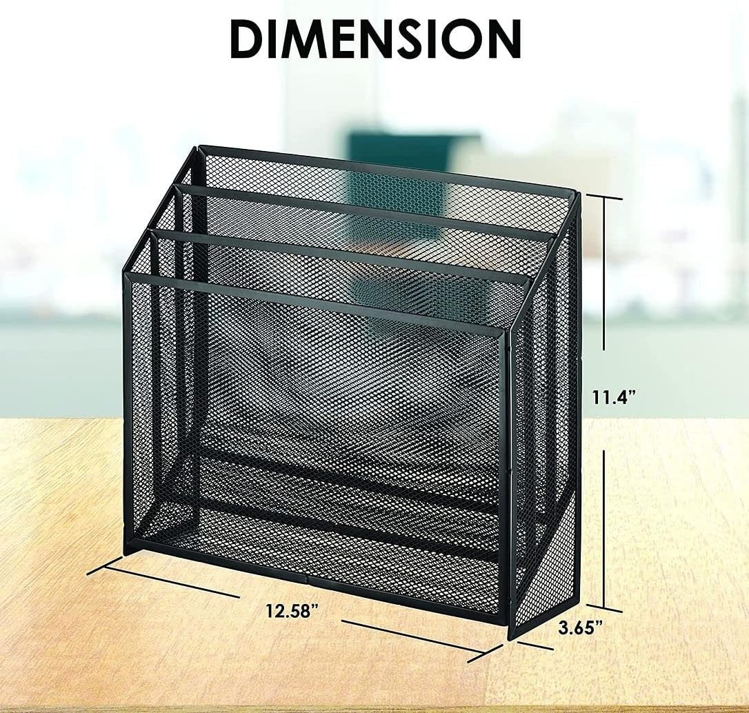 Halter Universal Steel Mesh Three Slot Standing File Organizer - Black - 2 Pack