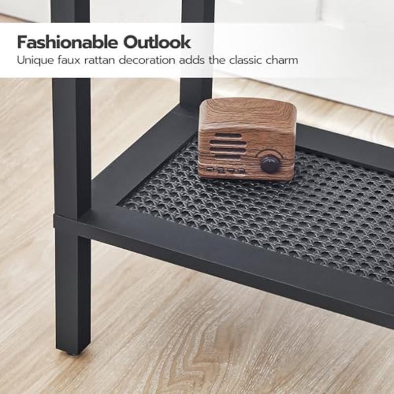 2-Tier Storage End Tables Set Nightstand Rattan Sofa Rustic Brown Black New