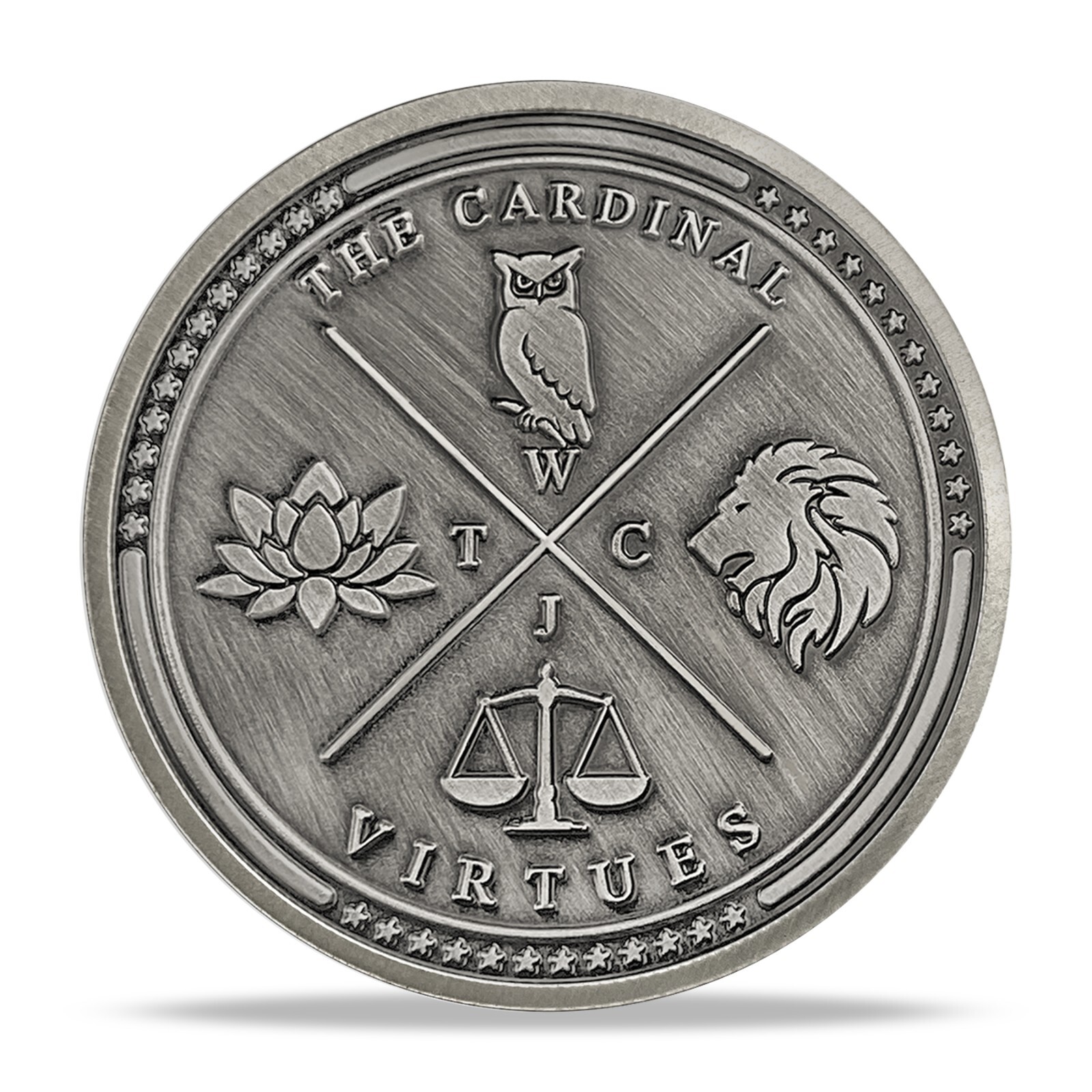 Four Cardinal Virtues Stoic Challenge Coin -Wisdom, Courage, Justice, Temperance
