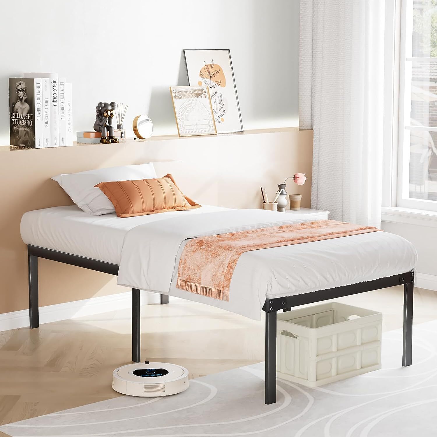 Twin Size 14 Inch Heavy Duty Metal Platform Bed Frame Sturdy Steel Slat Support