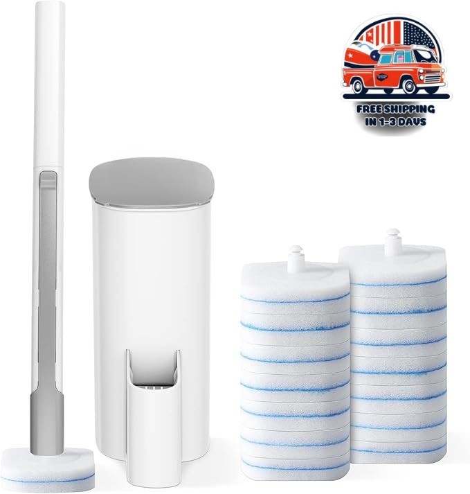 Cepillo inodoro desechable +14 recambios, limpieza profunda higiene con soporte.
