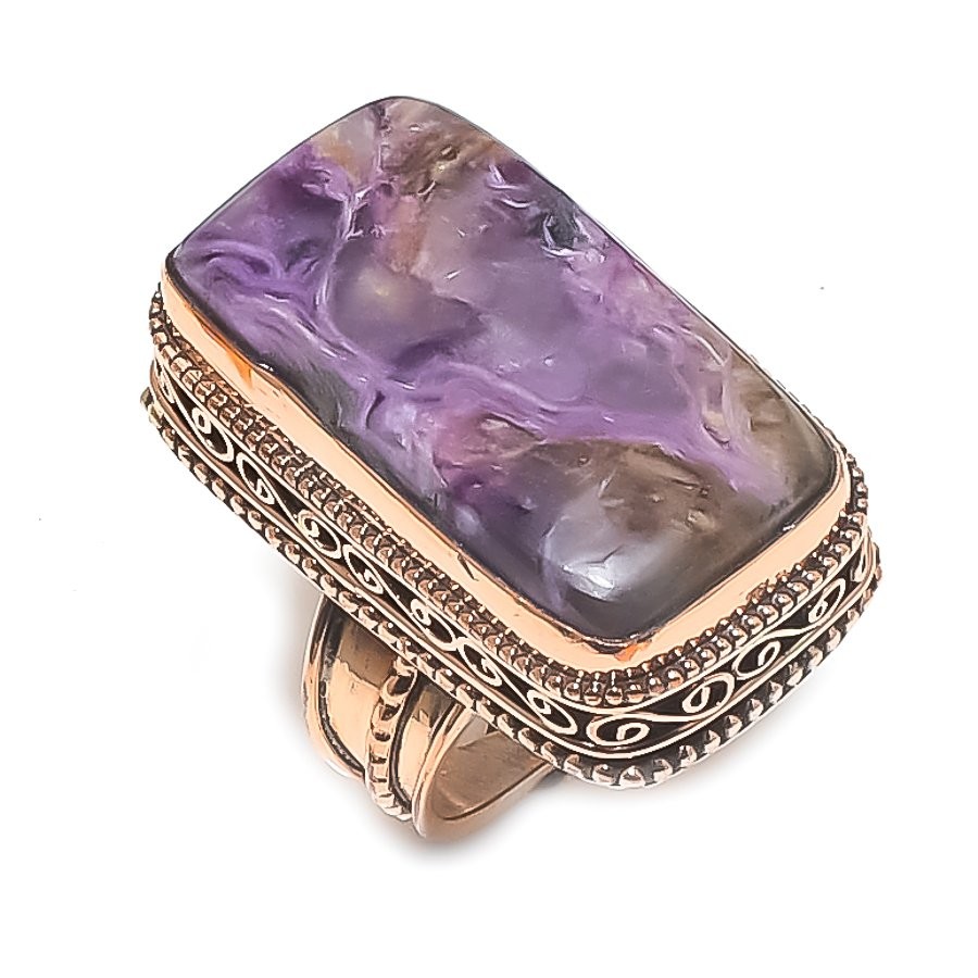 Russian Charoite Gemstone Copper Jewelry Ring Size 7 New Year Gift p949