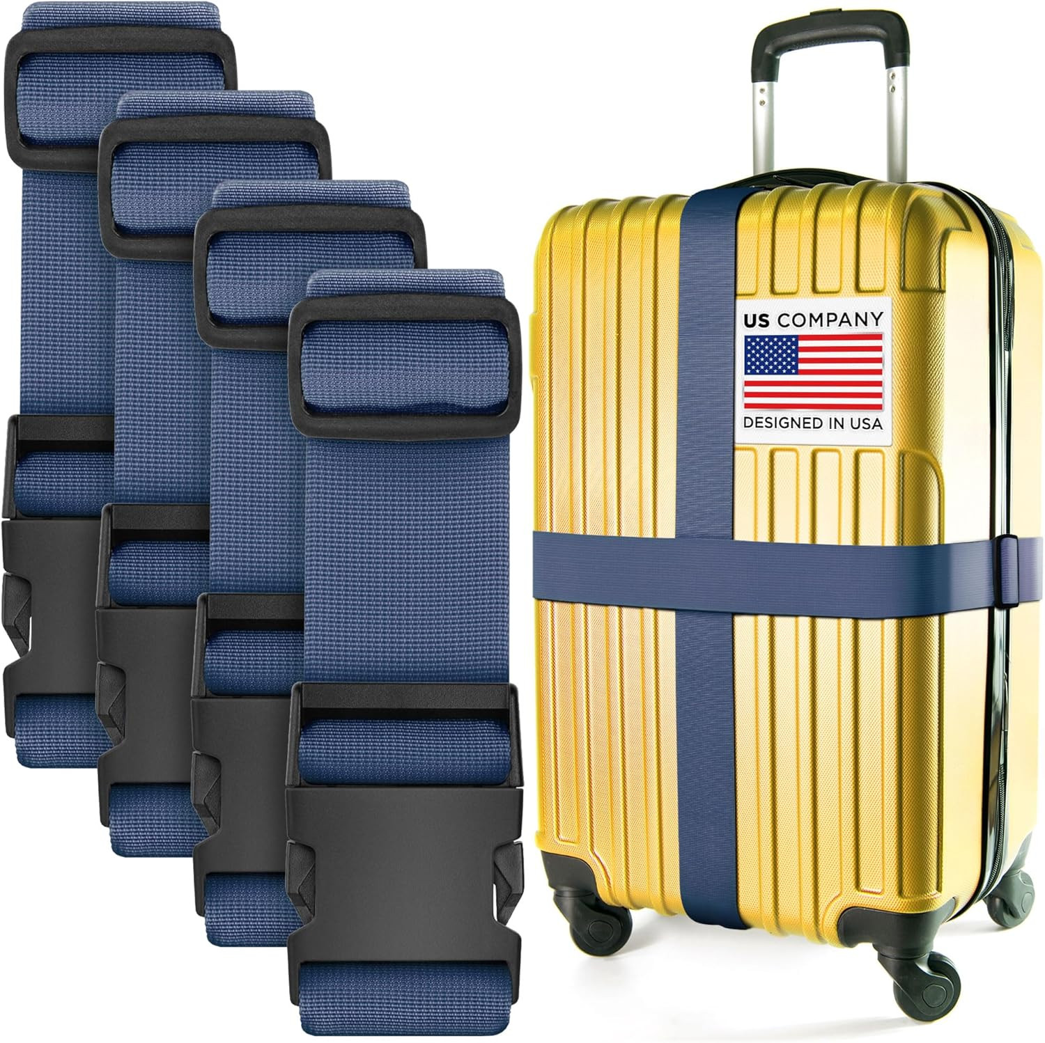 Luggage Straps for Suitcases - TSA Approved - Navy Blue, 4 PK - Premium Nylon Be