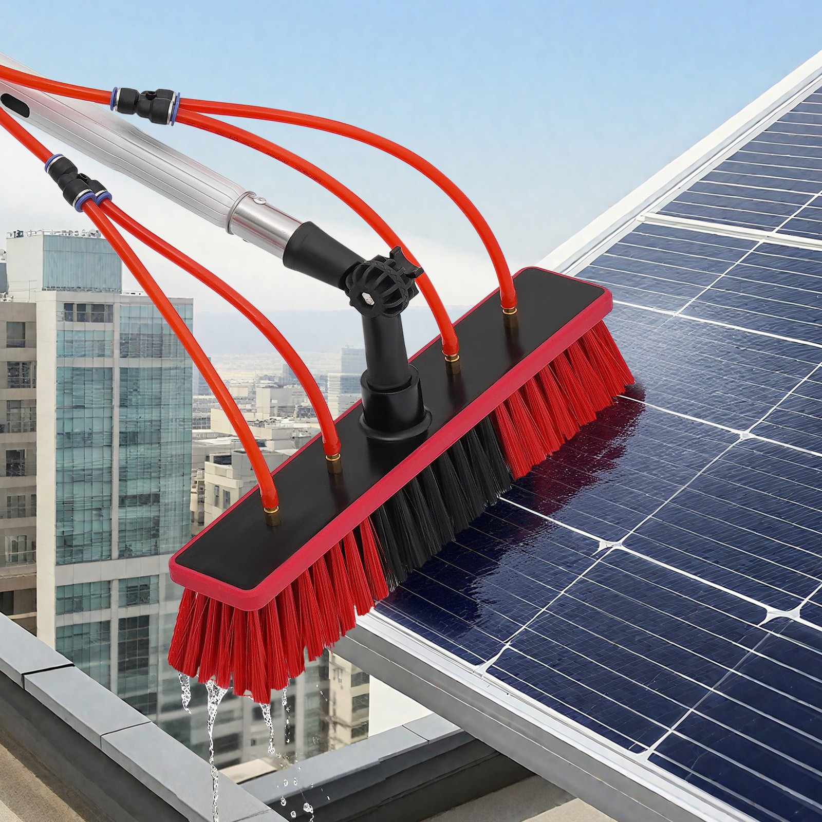 Solar Panel Cleaning Pole Outdoor Window Washing Equipment Brush Adjustable