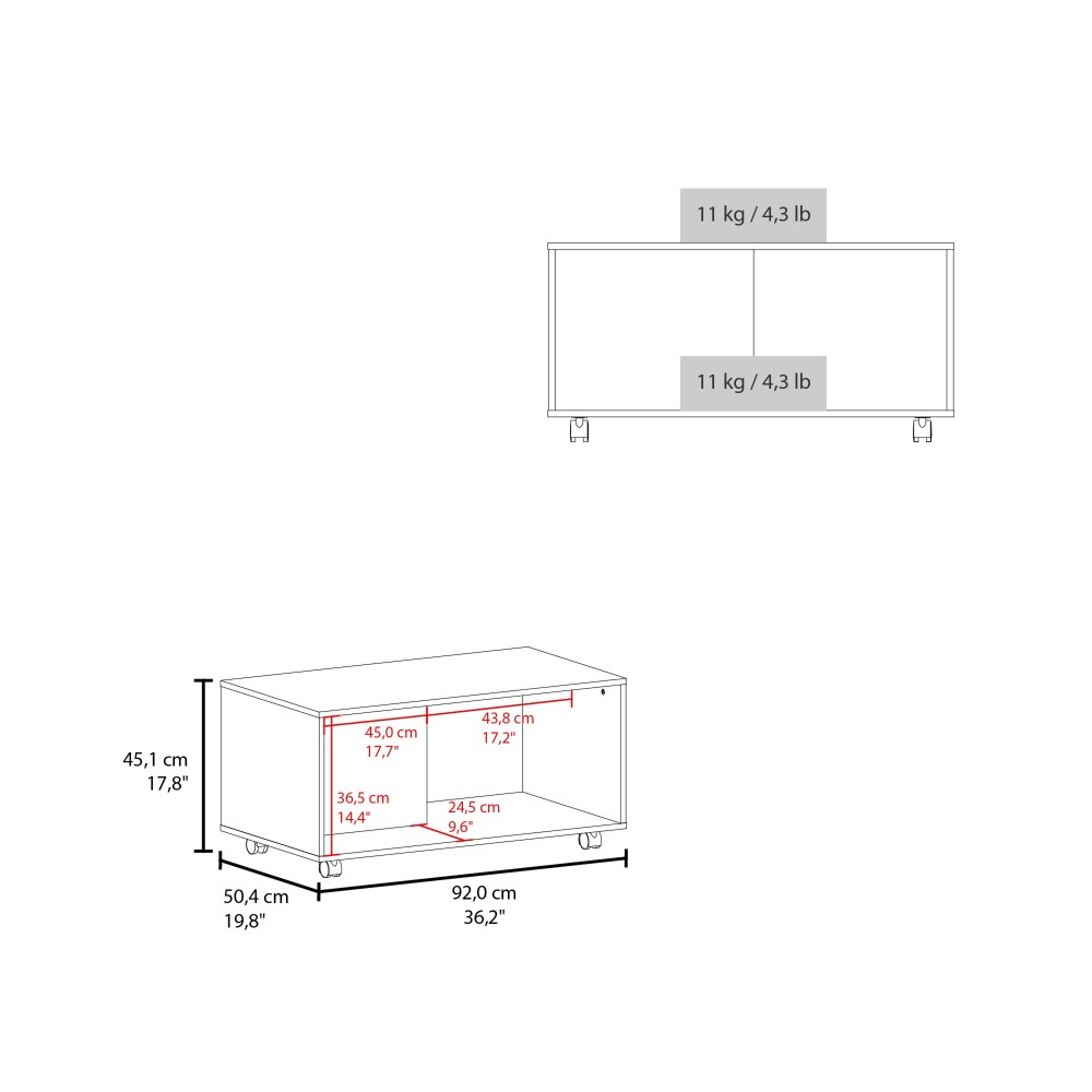 Gu Oidak Coffee Table Wengue with Open Storage and Caster Wheels