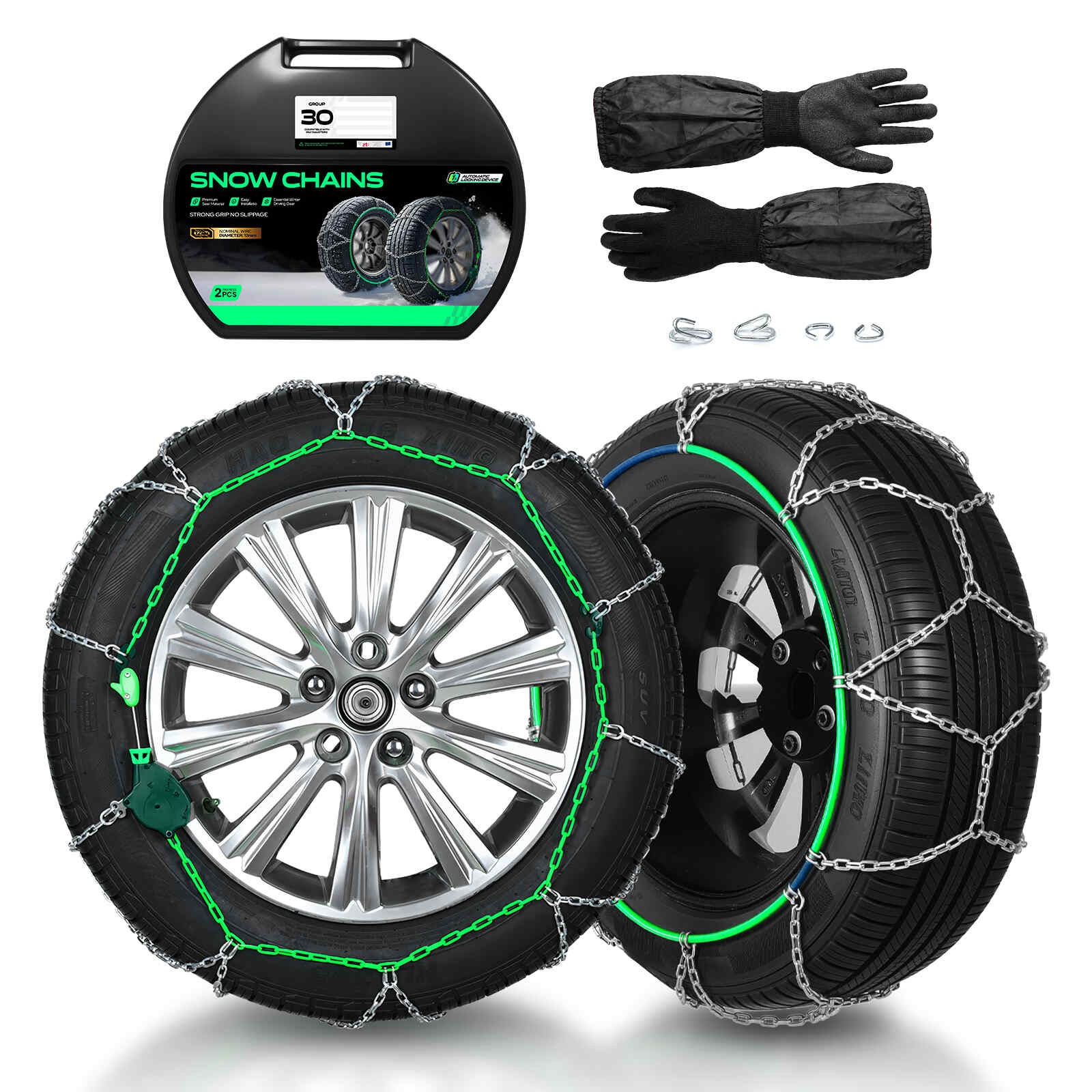 Pair Anti-Skid Snow Chains 12mm for Passenger Car Pickup Trucks SUV 175/60R13