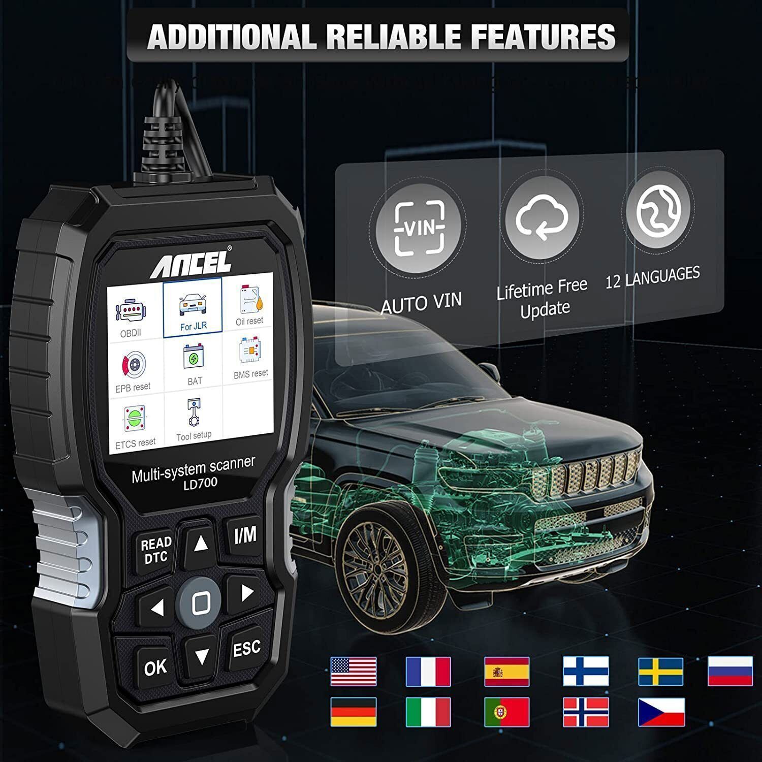 ANCEL LD700 OBD2 Scanner All System Diagnostic For Land Rover Jaguar Code Reader