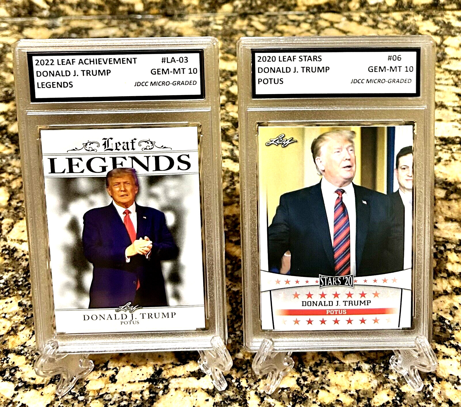 Graded Gem-Mt 10 DONALD TRUMP 2020/22 Leaf Achievement/Stars POTUS 2 CARD Lot