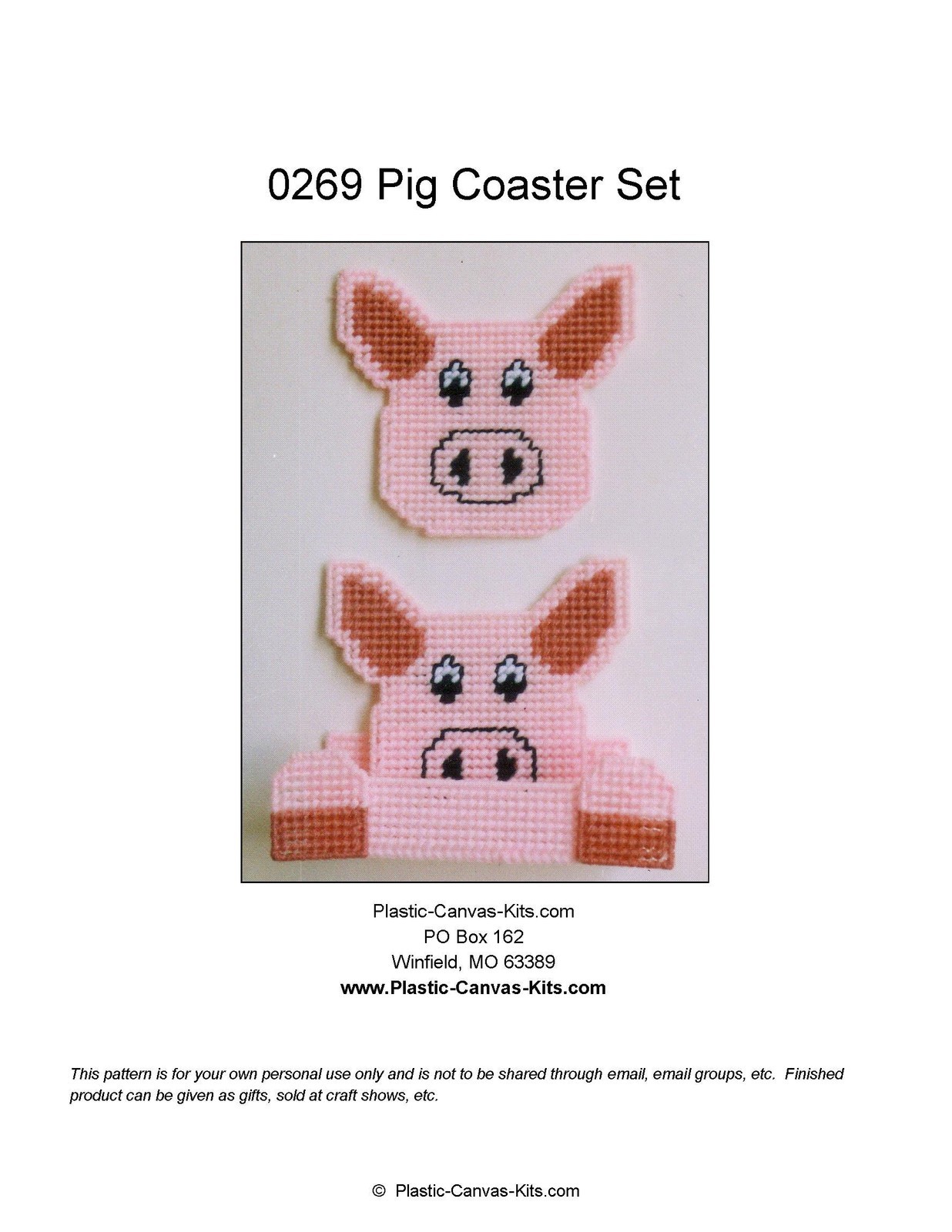 Pig Coaster Set-Plastic Canvas Pattern or Kit