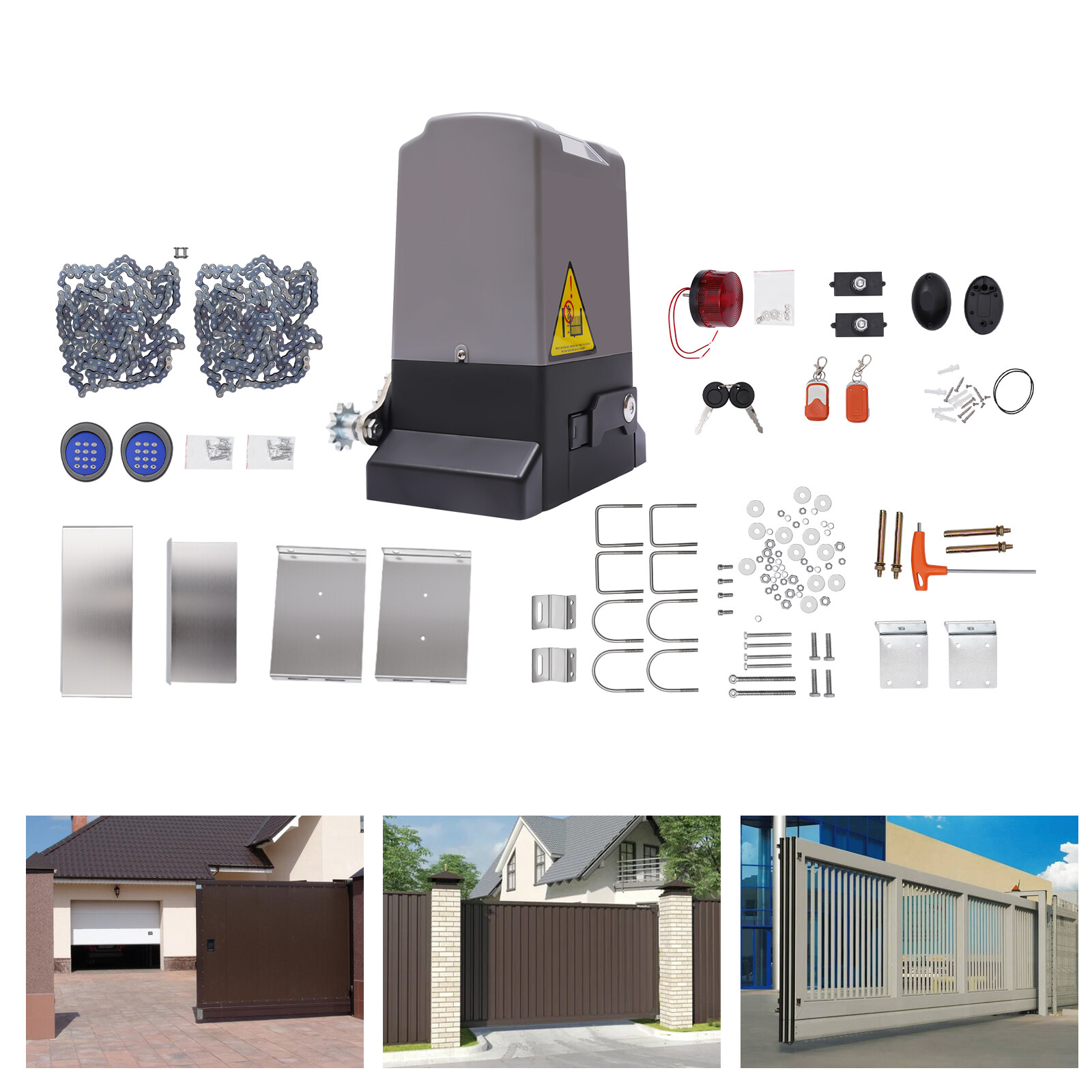 3500LBs Automatic Sliding Gate Opener Chain Driven 750W Complete Kit W/2 Remotes