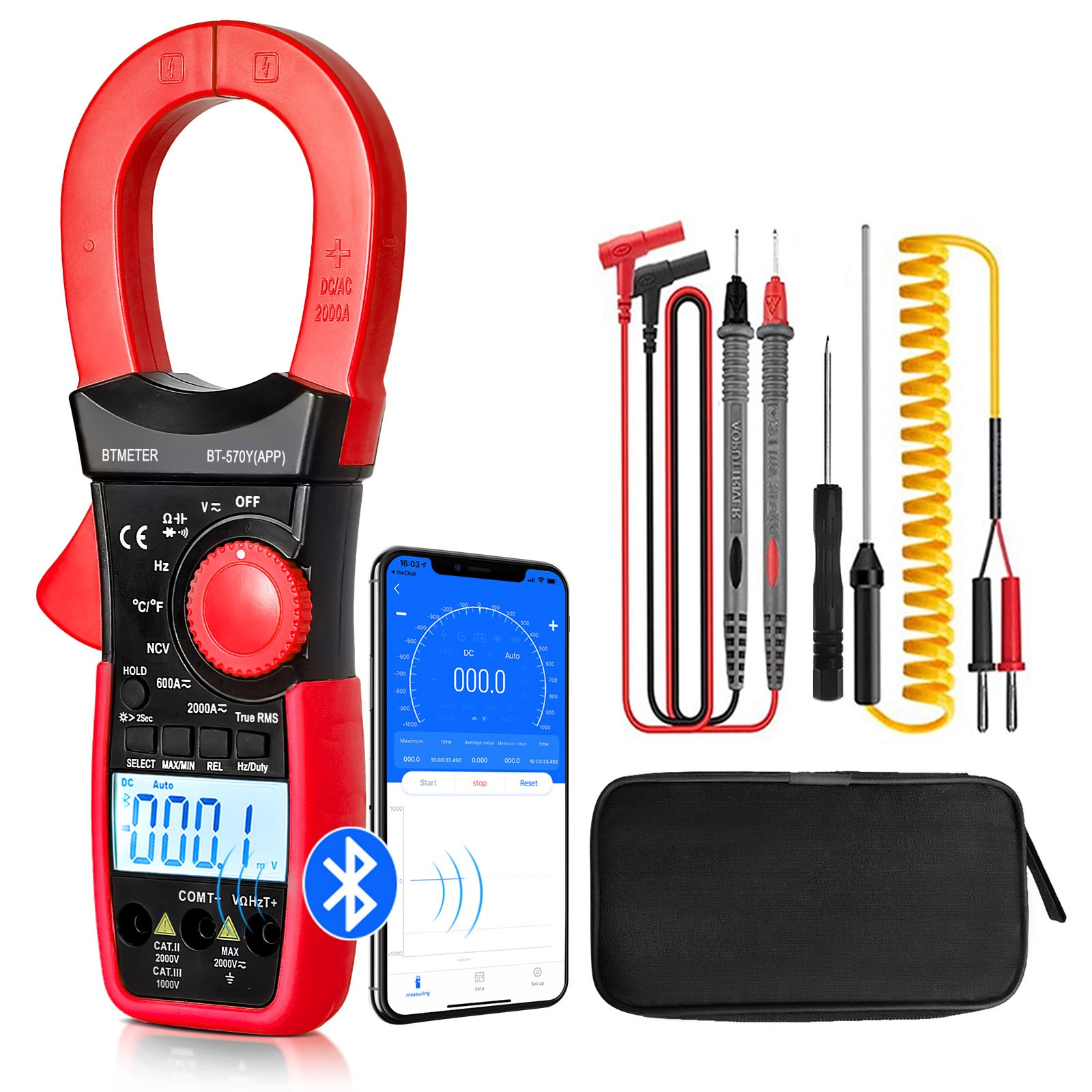 Clamp Meter Multimeter True RMS 2000A 2000V 60MΩ 6000C NCV Bluetooth APP