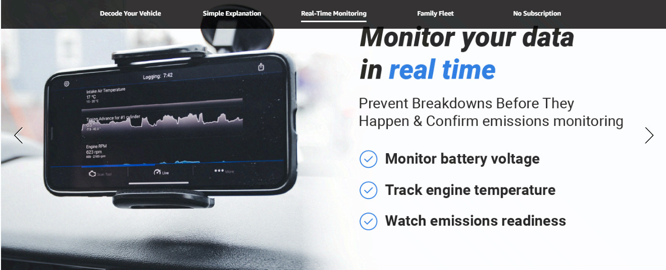 Pro OBD2 Scanner, Bluetooth Code Reader, ABS/SRS/TPMS, No Subscription