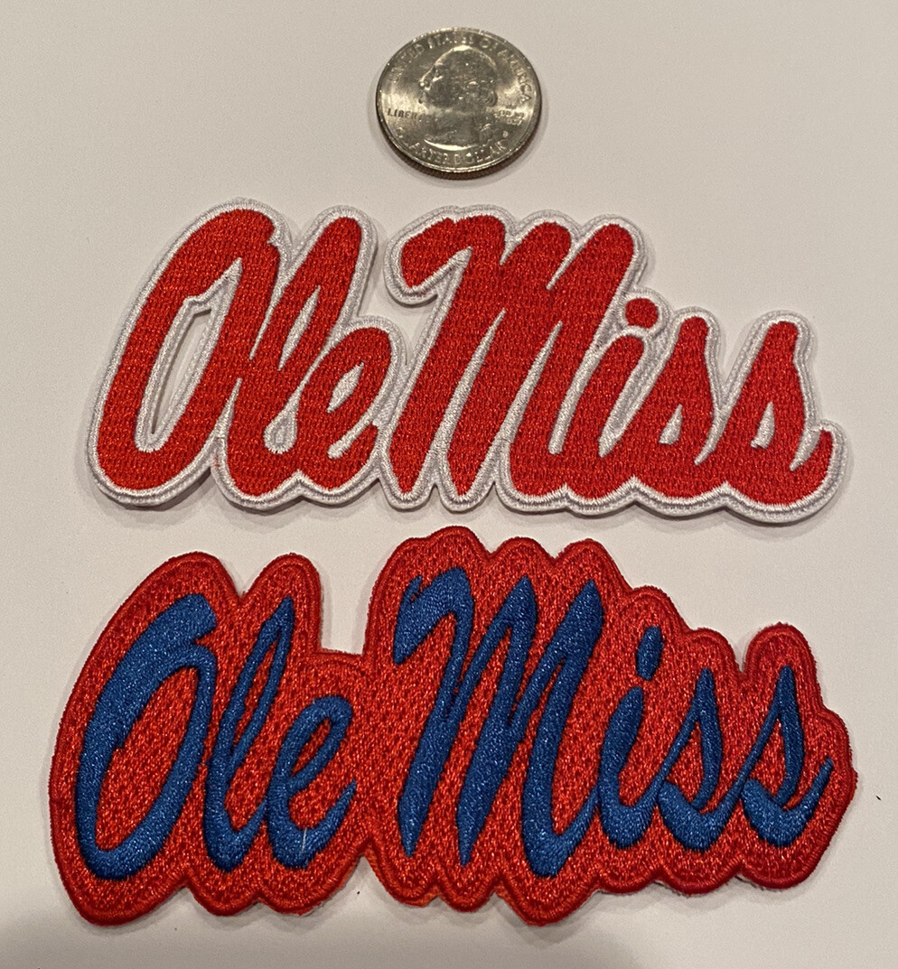 (2)-Ole Miss Rebels Vintage Embroidered Iron On Patches  4” X 2"  Awesome!