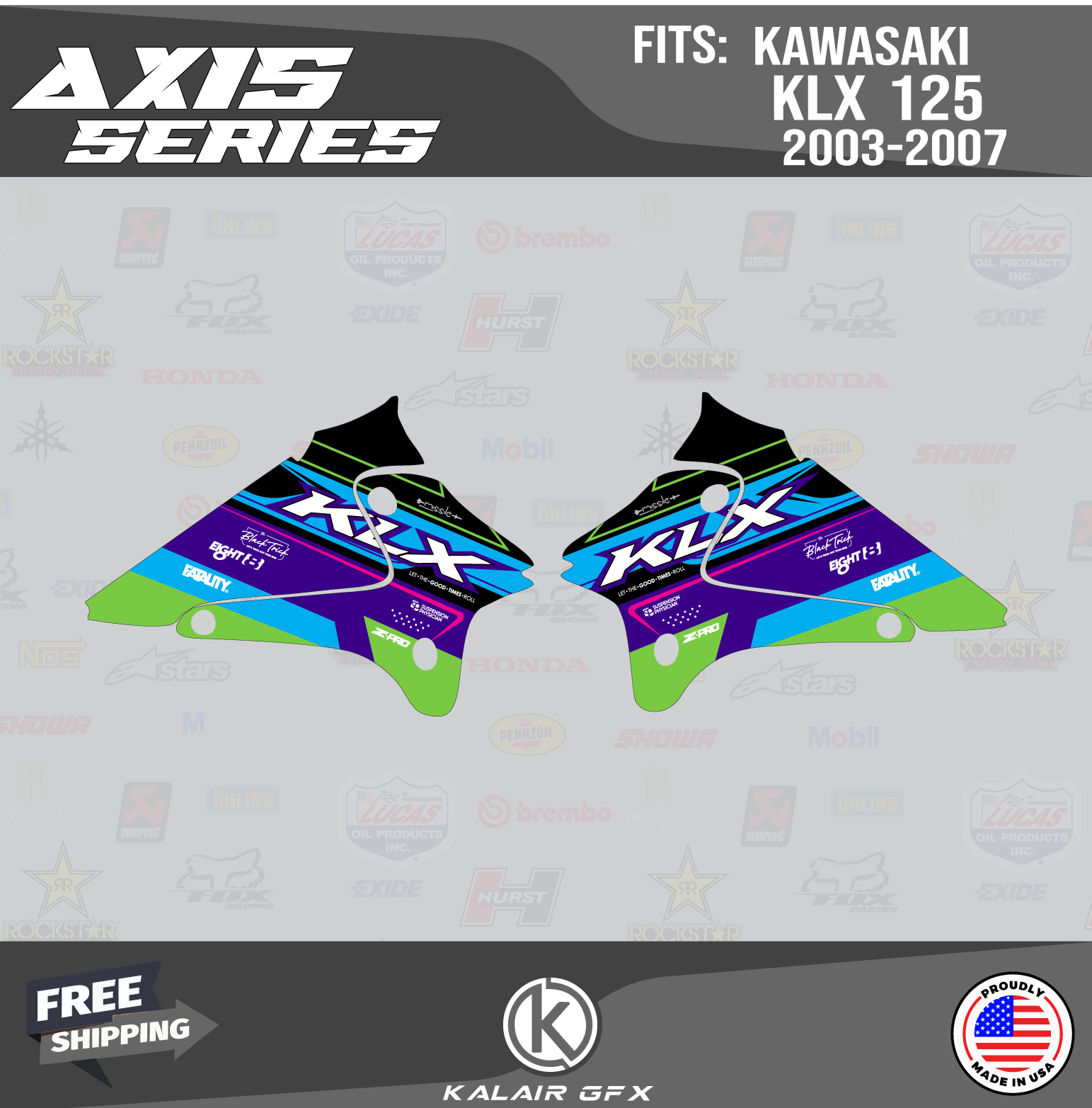 Graphics Kit for KAWASAKI KLX 125 (2003-2007) KLX125 Axis Series - Purple