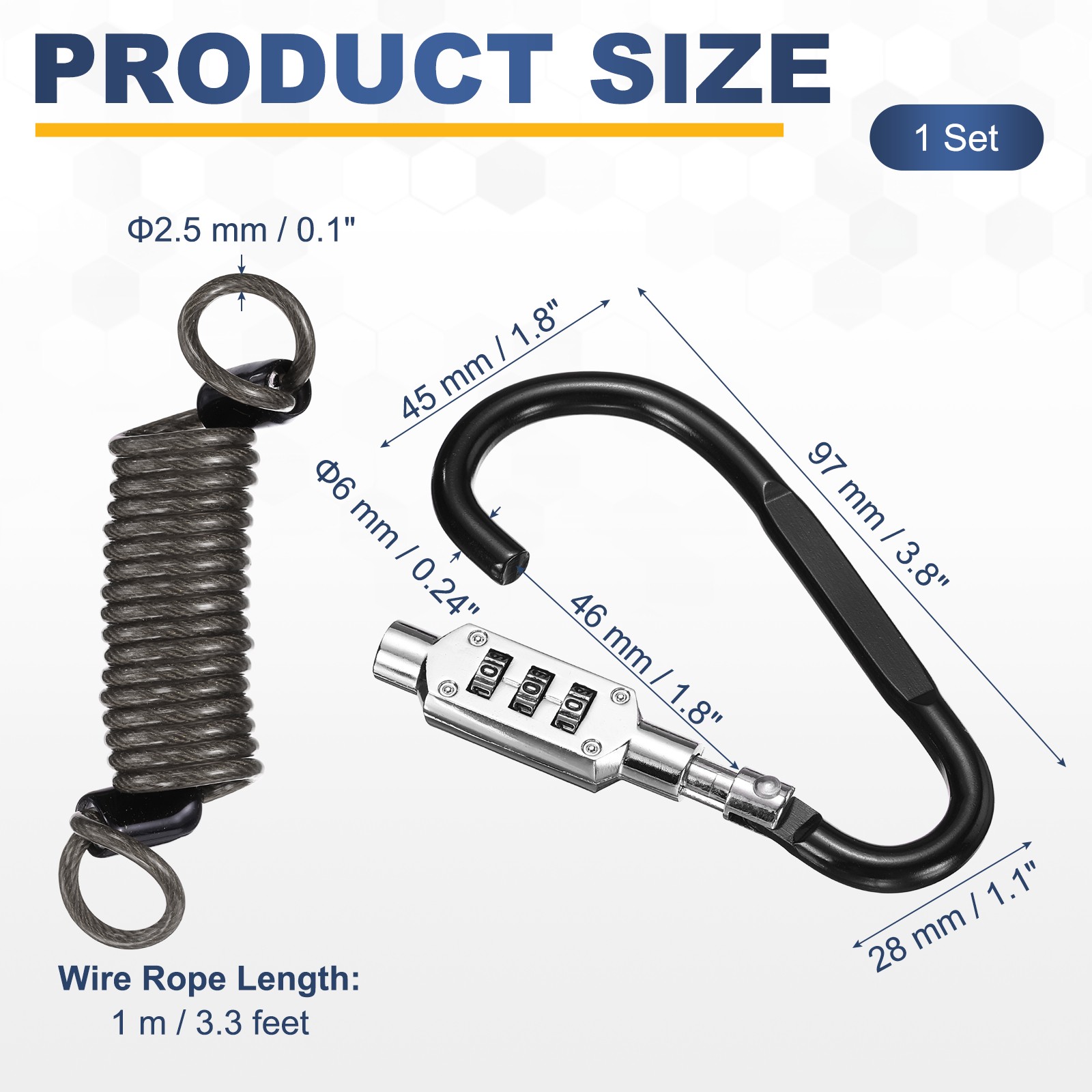 3.3Ft Security Cable Lock Steel Safety Cable with 3.8" Combination Lock Black