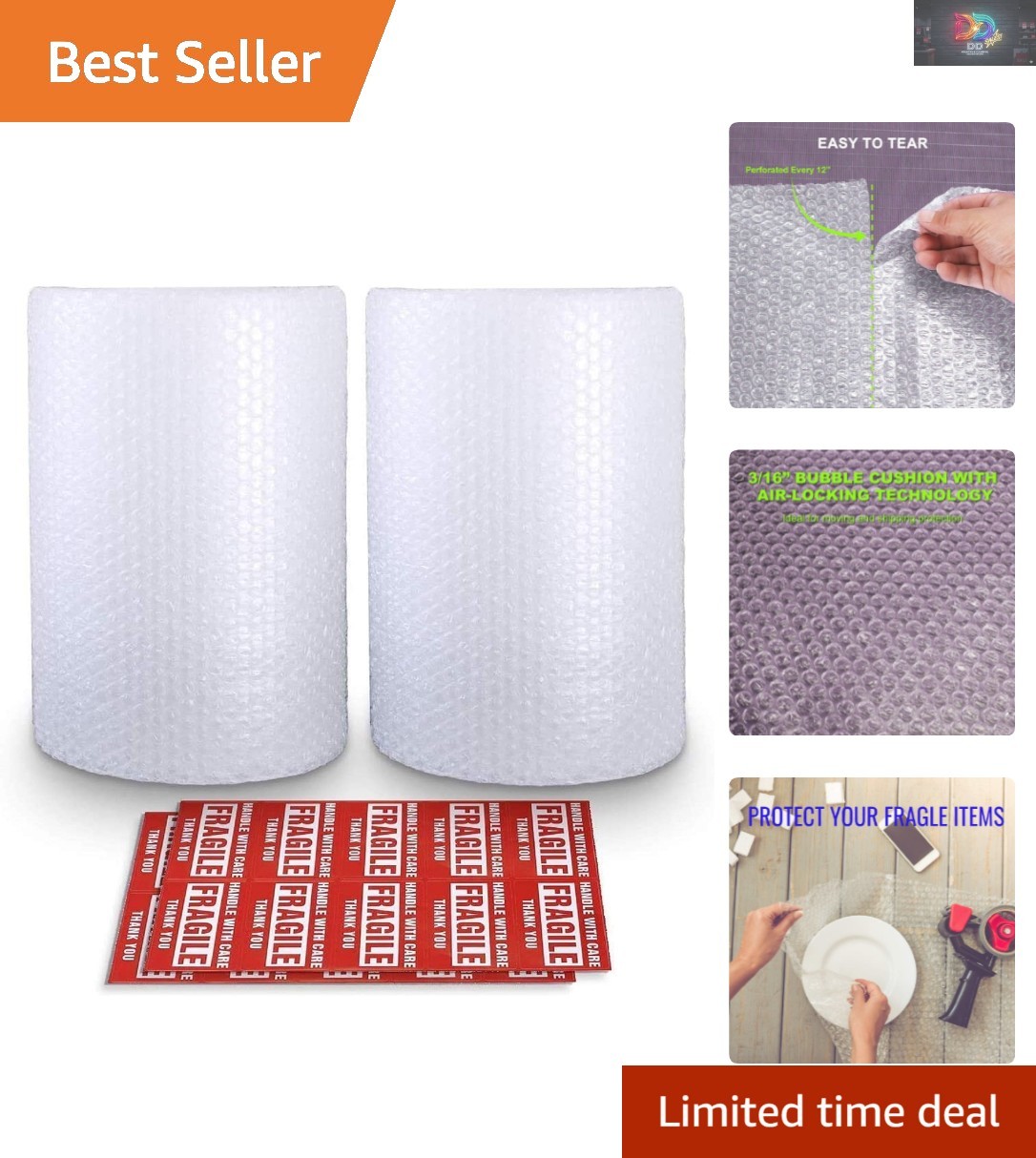 Nylon Bubble Cushioning Wrap Roll, 12"x36', 3/16" Air Bubbles for Safe Shipping