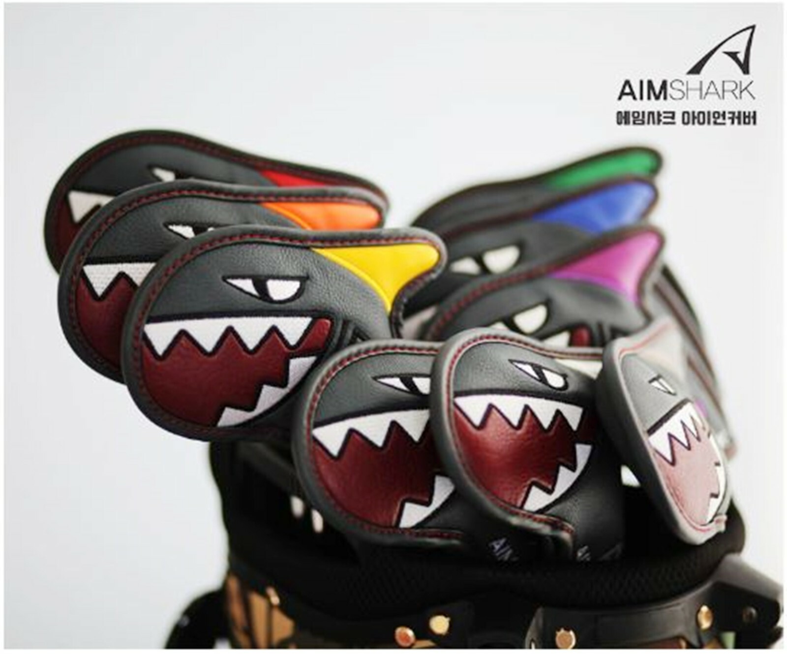 AIMSHARK Golf Club Iron Head Cover 9ea Magnetic Attachment - Gray/Black/White