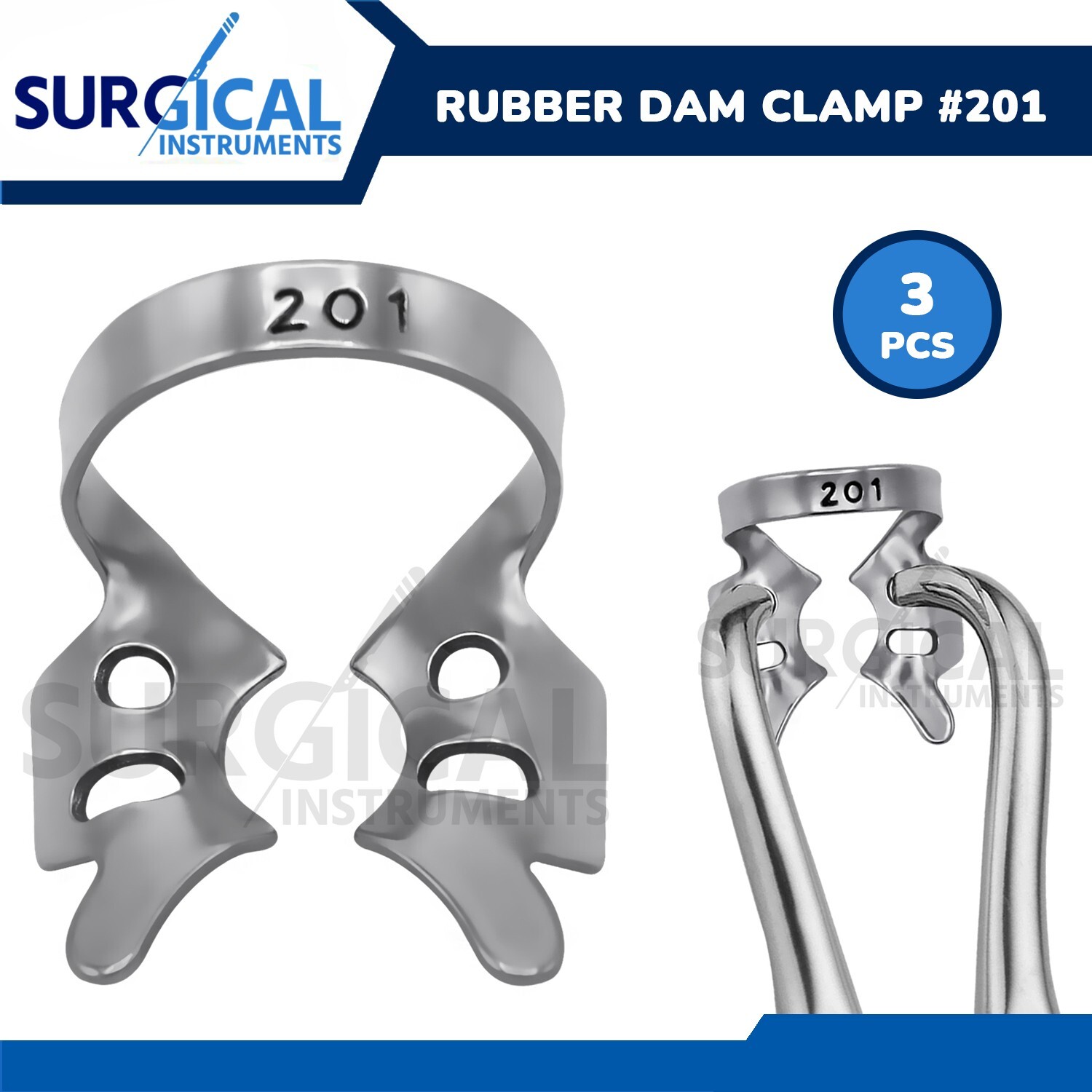 (Lot of 3) Endodontic Rubber Dam Clamps #201 Stainless Steel German Grade