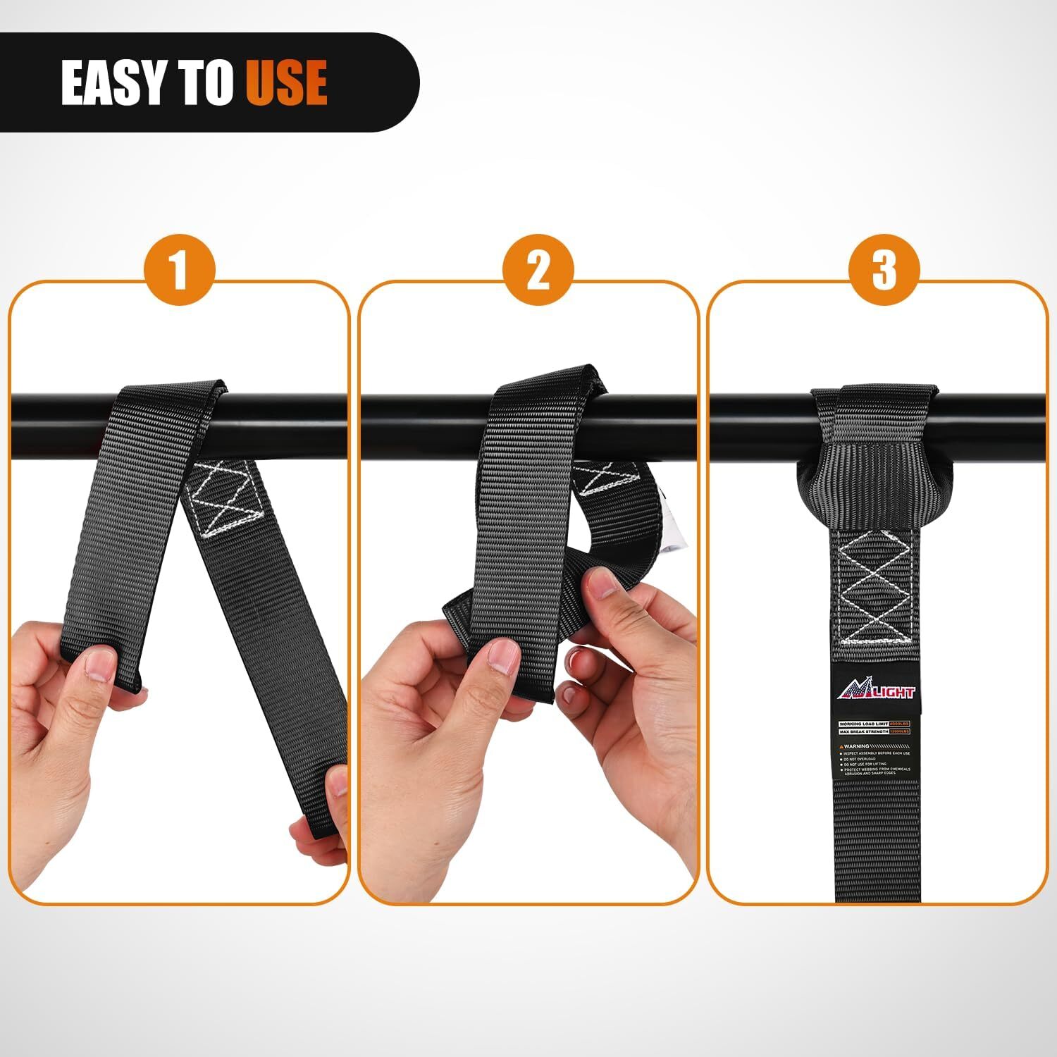Nilight Motorcycle Tie Down Straps Max Break Strength 12000Lbs Black