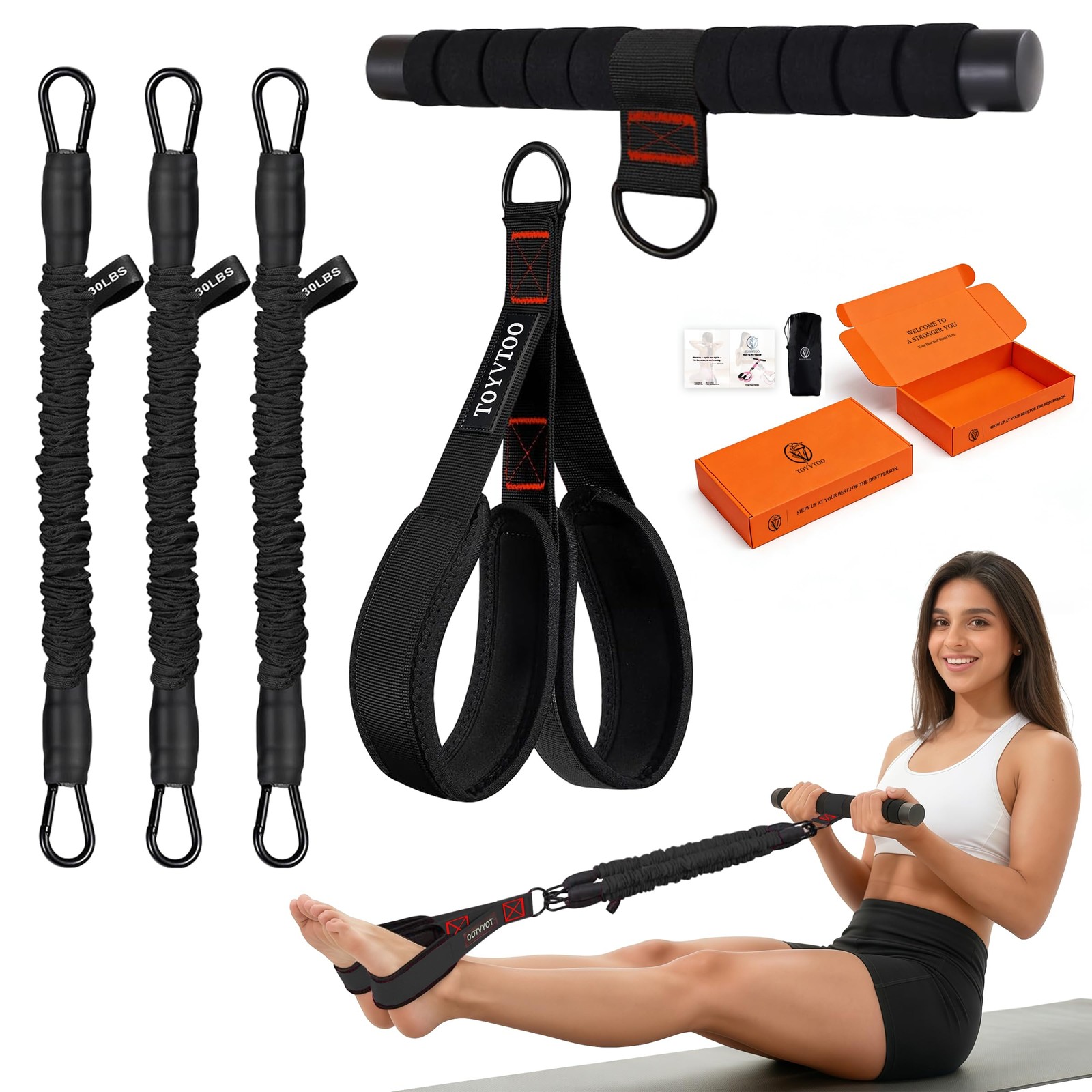 90LBS Adjustable Pedal Resistance Band with Handle, 3-Tube Pedal Puller Resis...