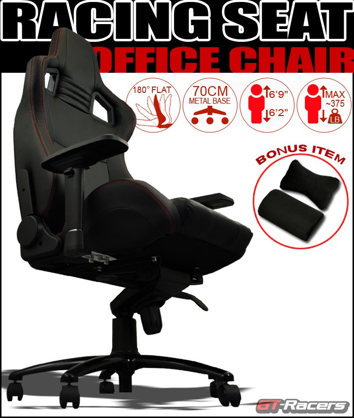 Mu Racing Office Home Game Sport Chair Pvc Leather Bucket Seat Black Stitches