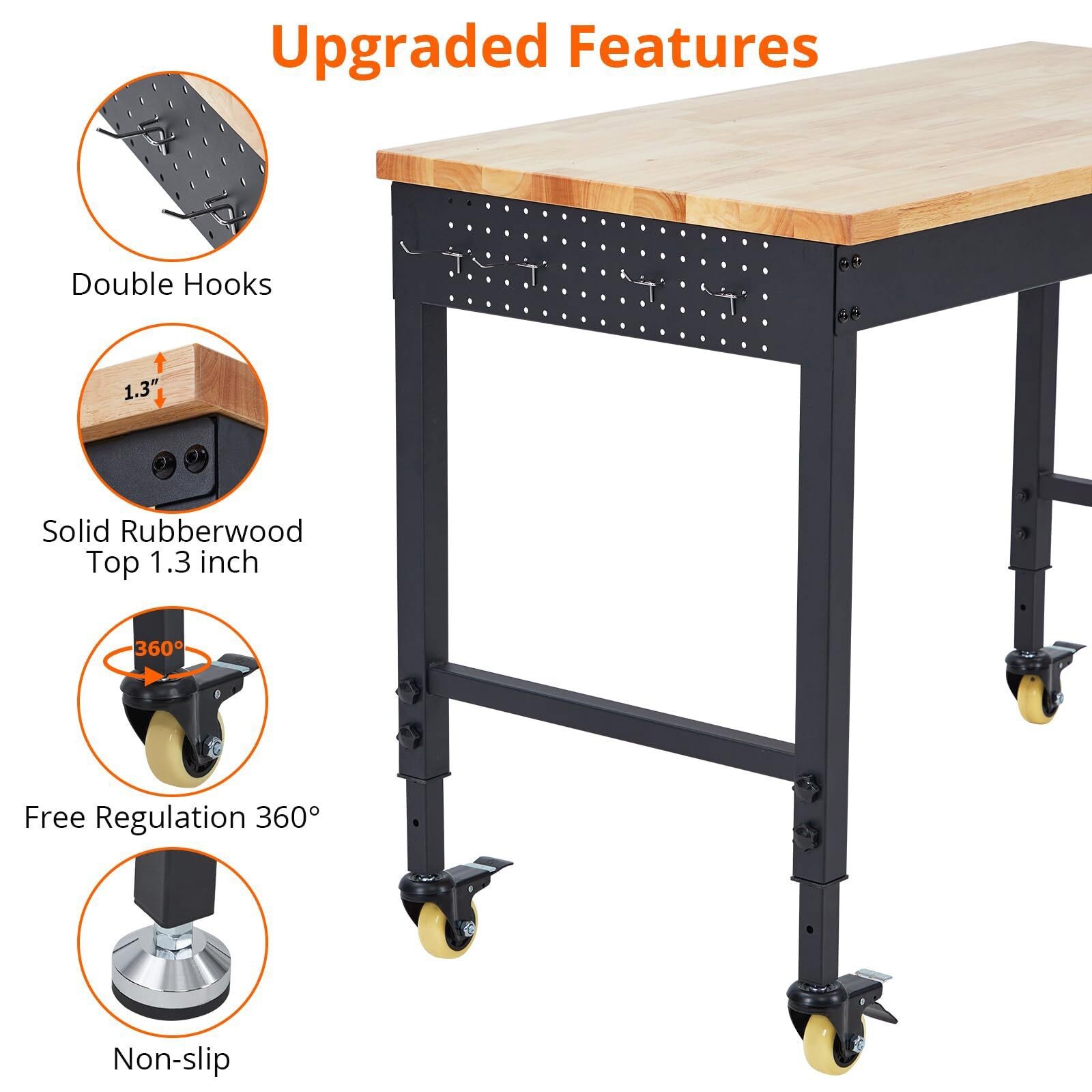 Adjustable Workbench 48x24 Heavy Duty Garage, Rolling Work Bench with Power