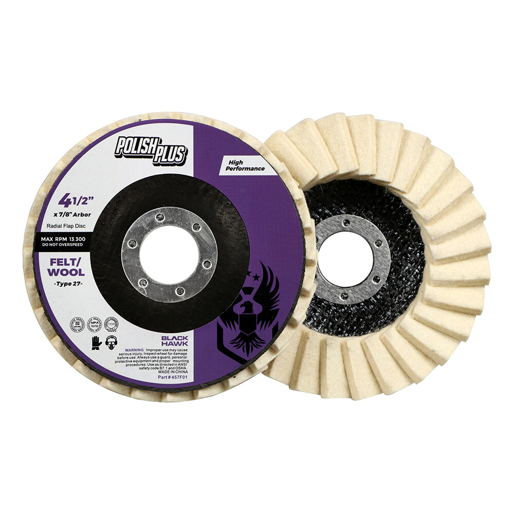 10 Pack - 4.5" x 7/8" BHA Polish Plus Felt Buffing & Polishing Flap Discs