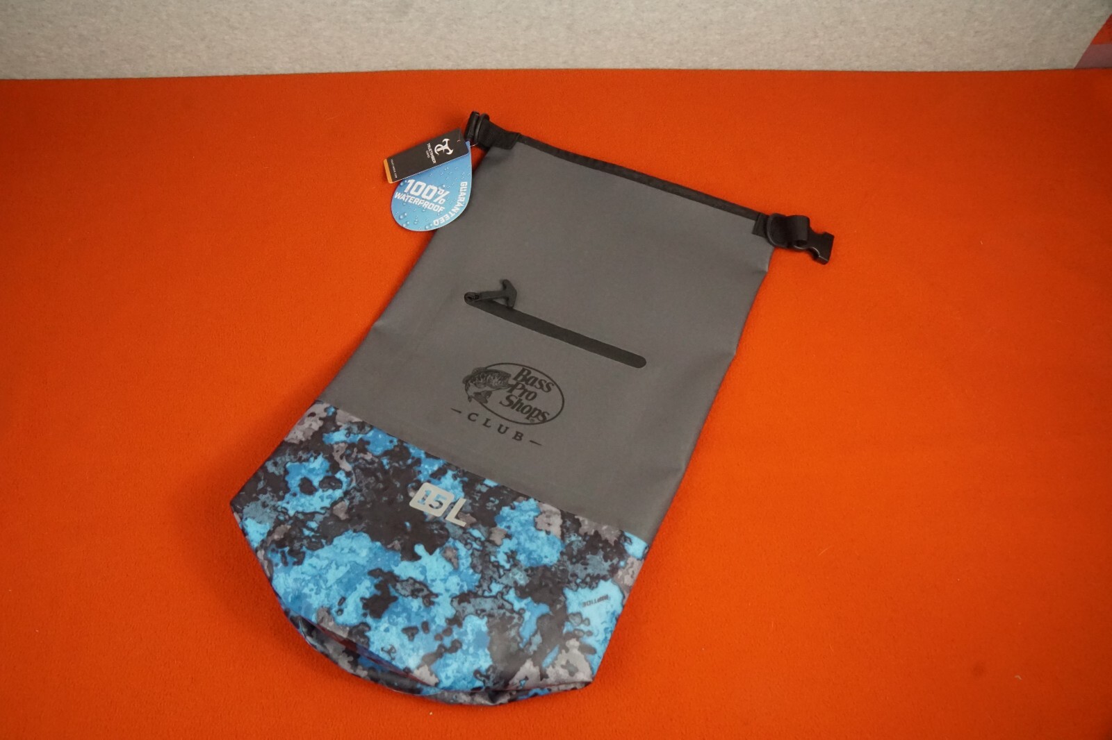 Bass Pro Shop Club Dry Bag 15L Grey / Blue Riptide Camo Camping Rafting New