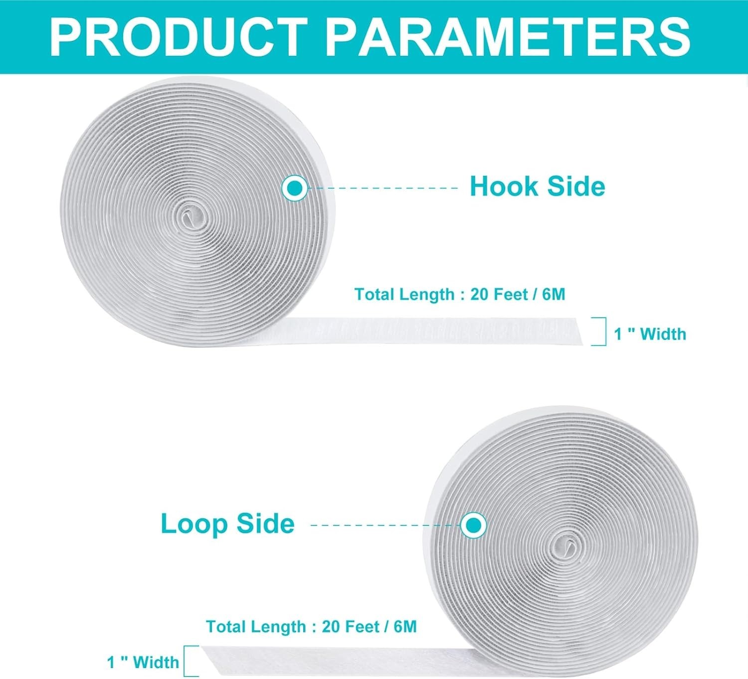20Ft*1 inch Hook and Loop Tape Roll, Tapes Strips with Sticky Back