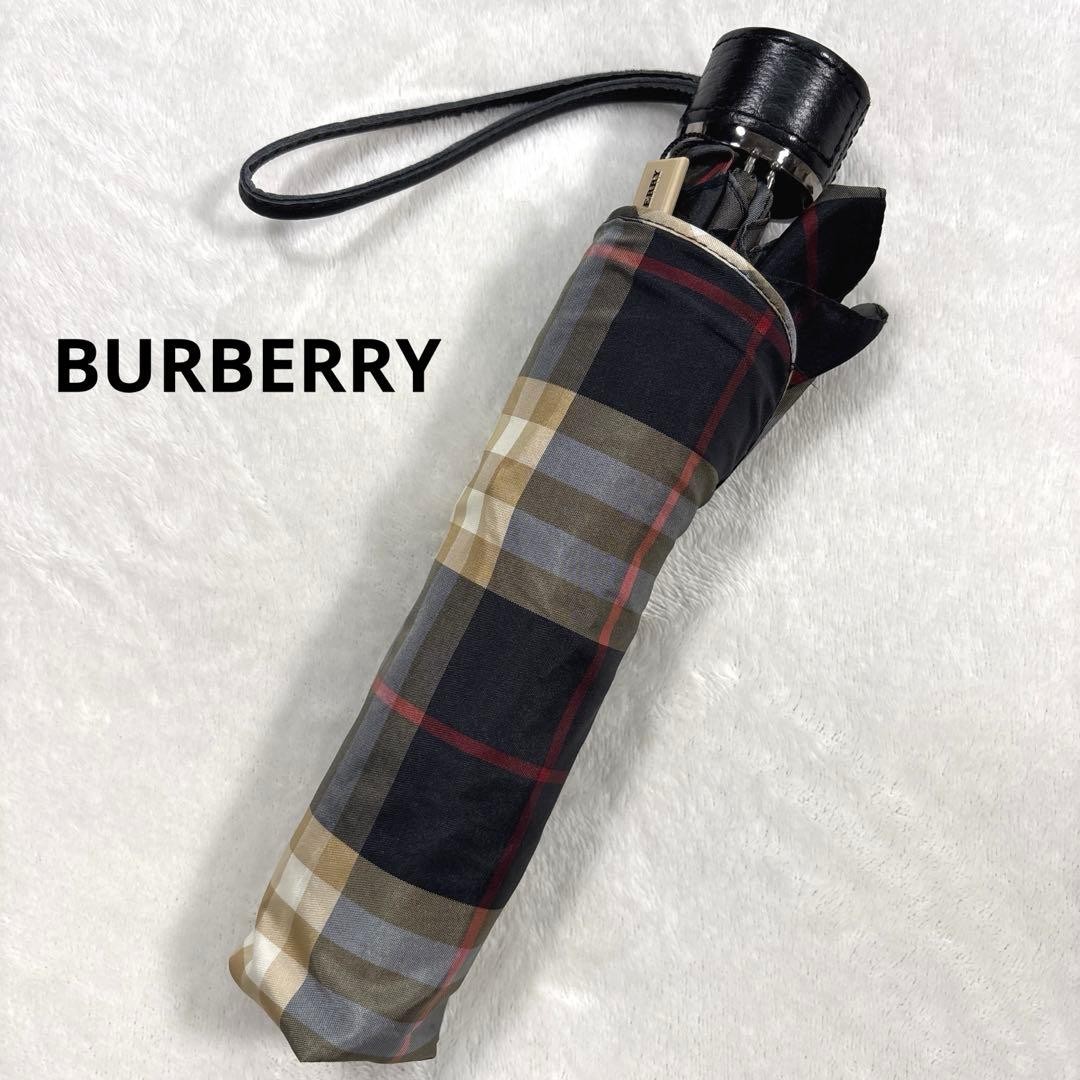 BURBERRY Check Pattern Folding Umbrella Women's Compact Travel Polyester