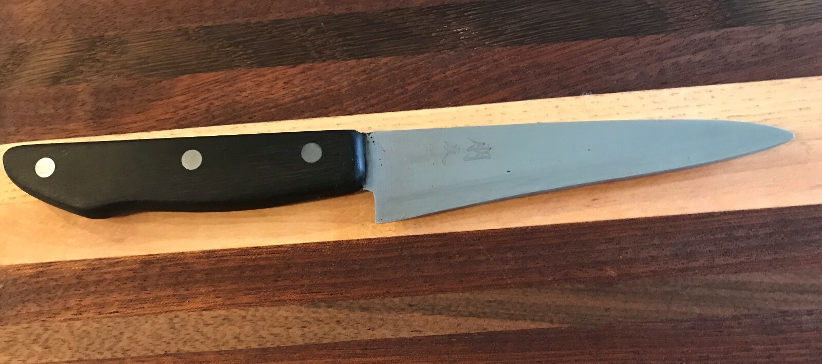 Vintage 4-3/4" Stainless Blade Sharp Small Santoku Knife Ebony Handle JAPAN
