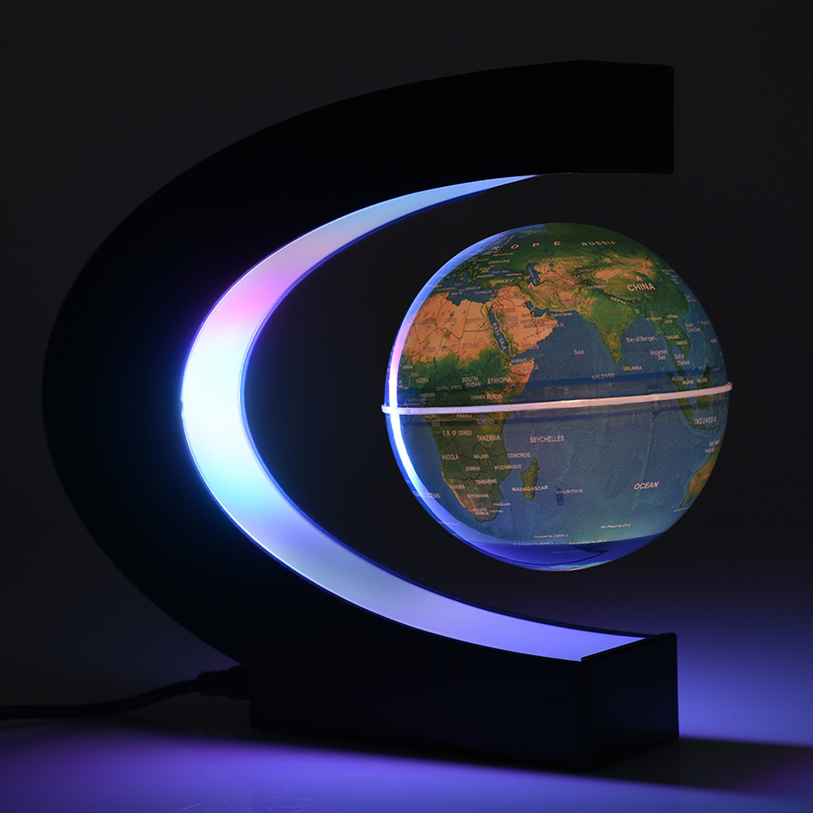(Blue)US Floating Globe Magnetic Levitation Rotating Globe With Colorful LED ☆