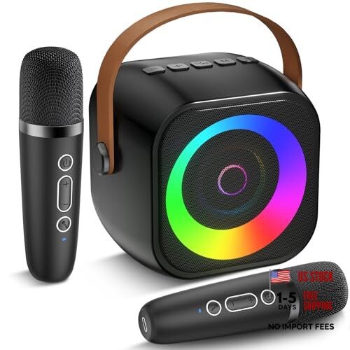 Mini Karaoke Machine, Portable Bluetooth Speaker with 2 Wireless Black