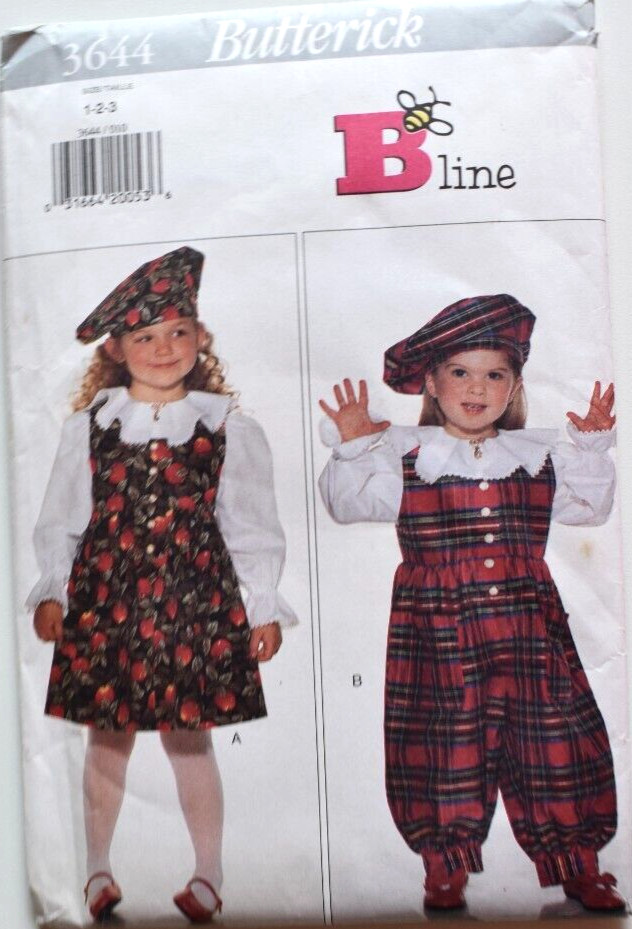 BUTTERICK PATTERN 3644  JUMPER JUMPSUIT BLOUSE GIRLS SIZES 1 2 3 UNCUT  FF