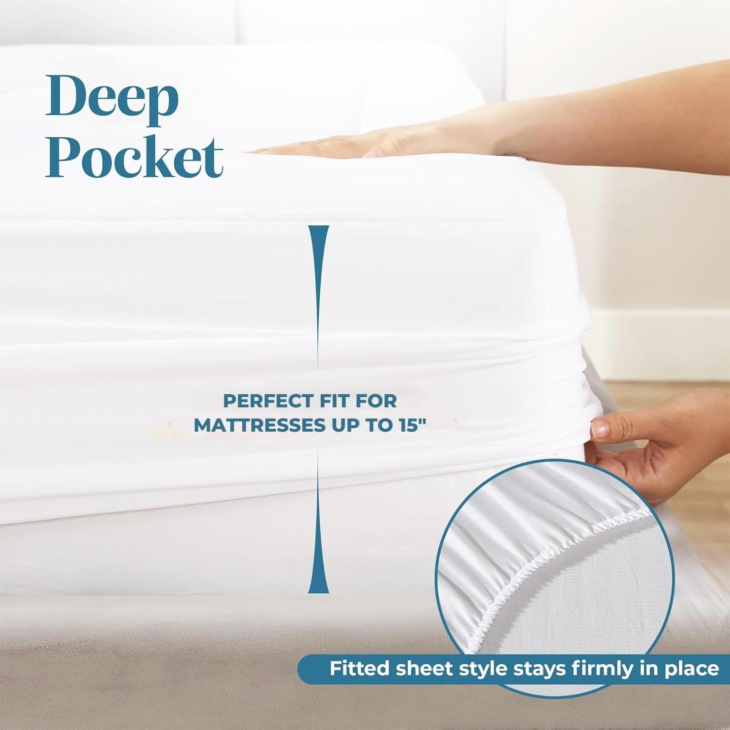 Micropuff Fitted Mattress Pad - Full XL Size (54" x 80") XL, White