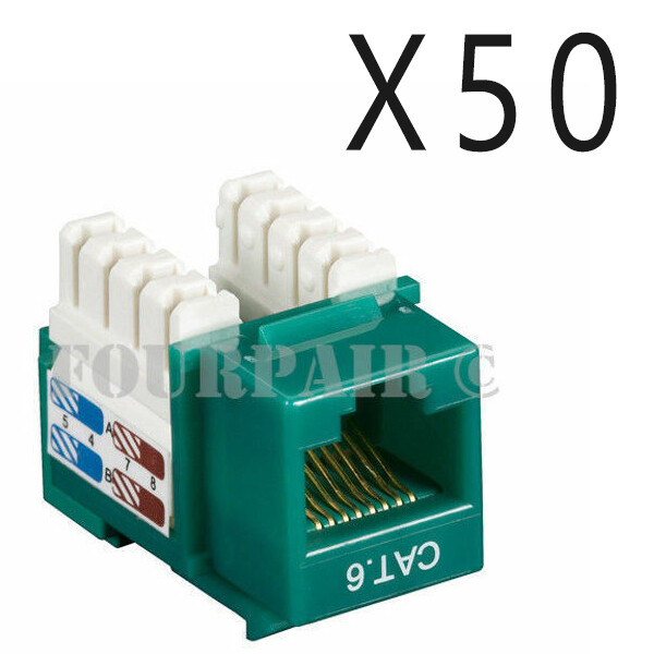 50 Pack Lot - CAT6 Network RJ45 110 Punch Down Keystone Snap-In Jack - Green