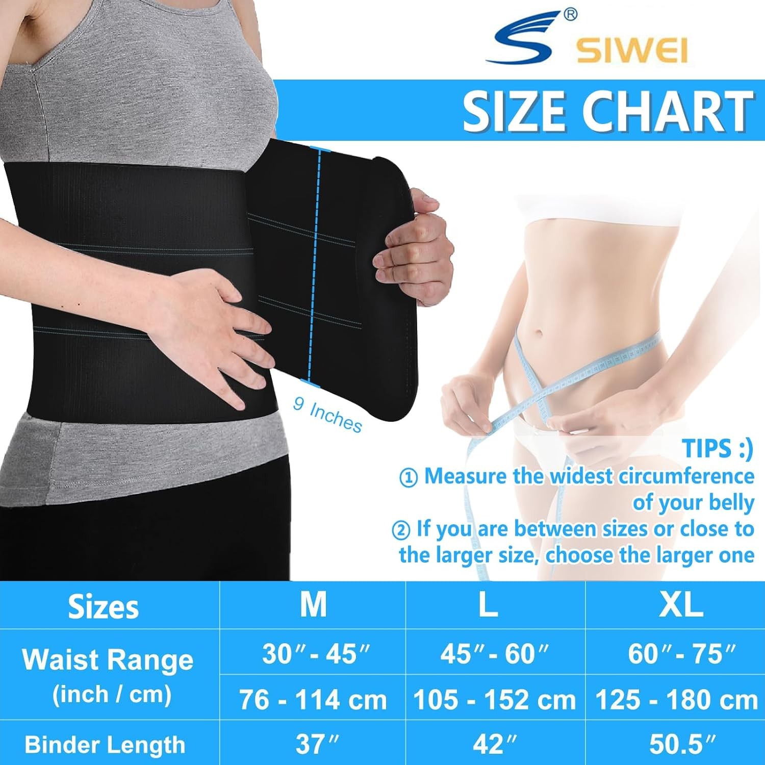 S Abdominal Binder Post Surgery - Elastic Waist Band for Stomach Support & Compr