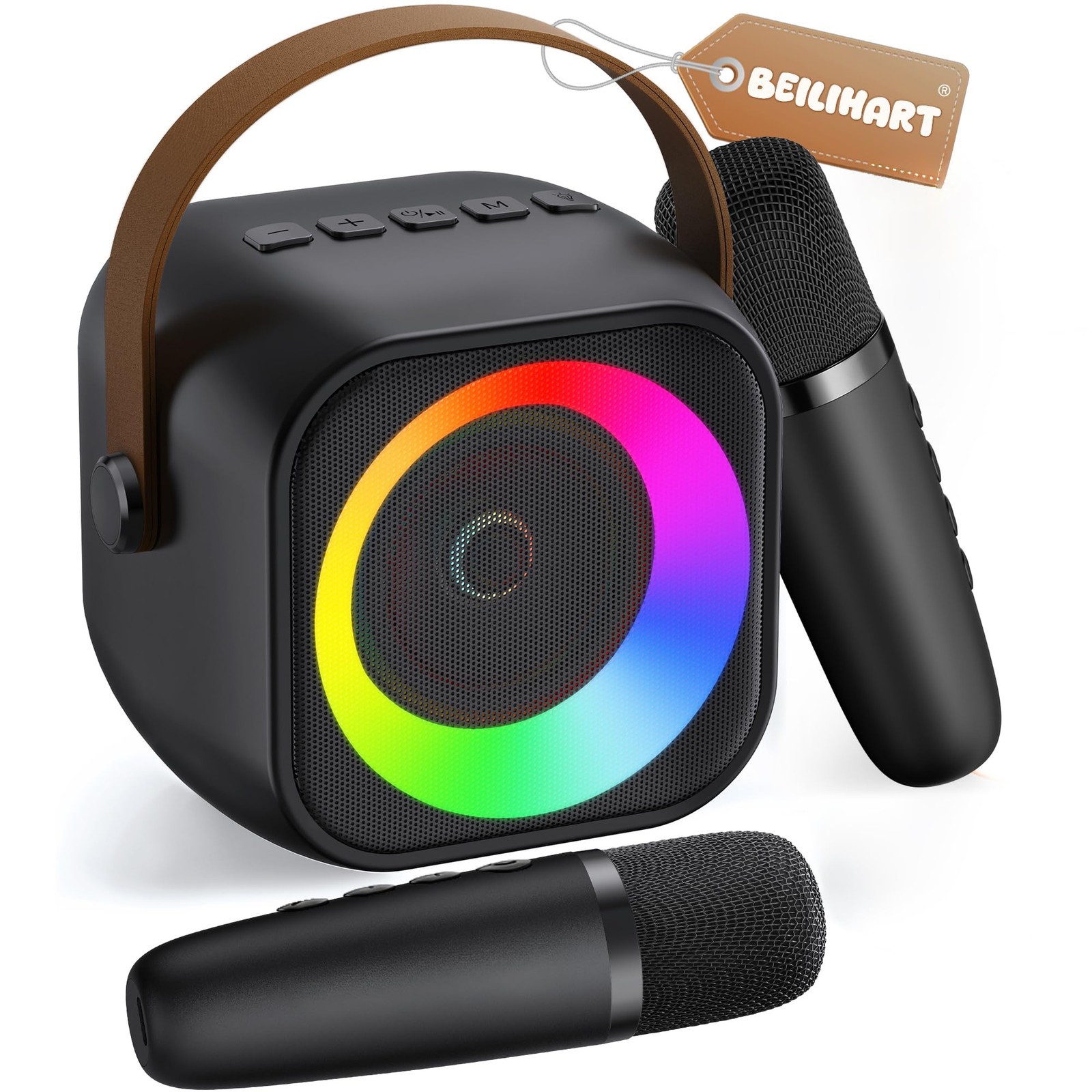 Mini Karaoke Machine, Portable Bluetooth Karaoke Speaker with 2 Wireless Micr...