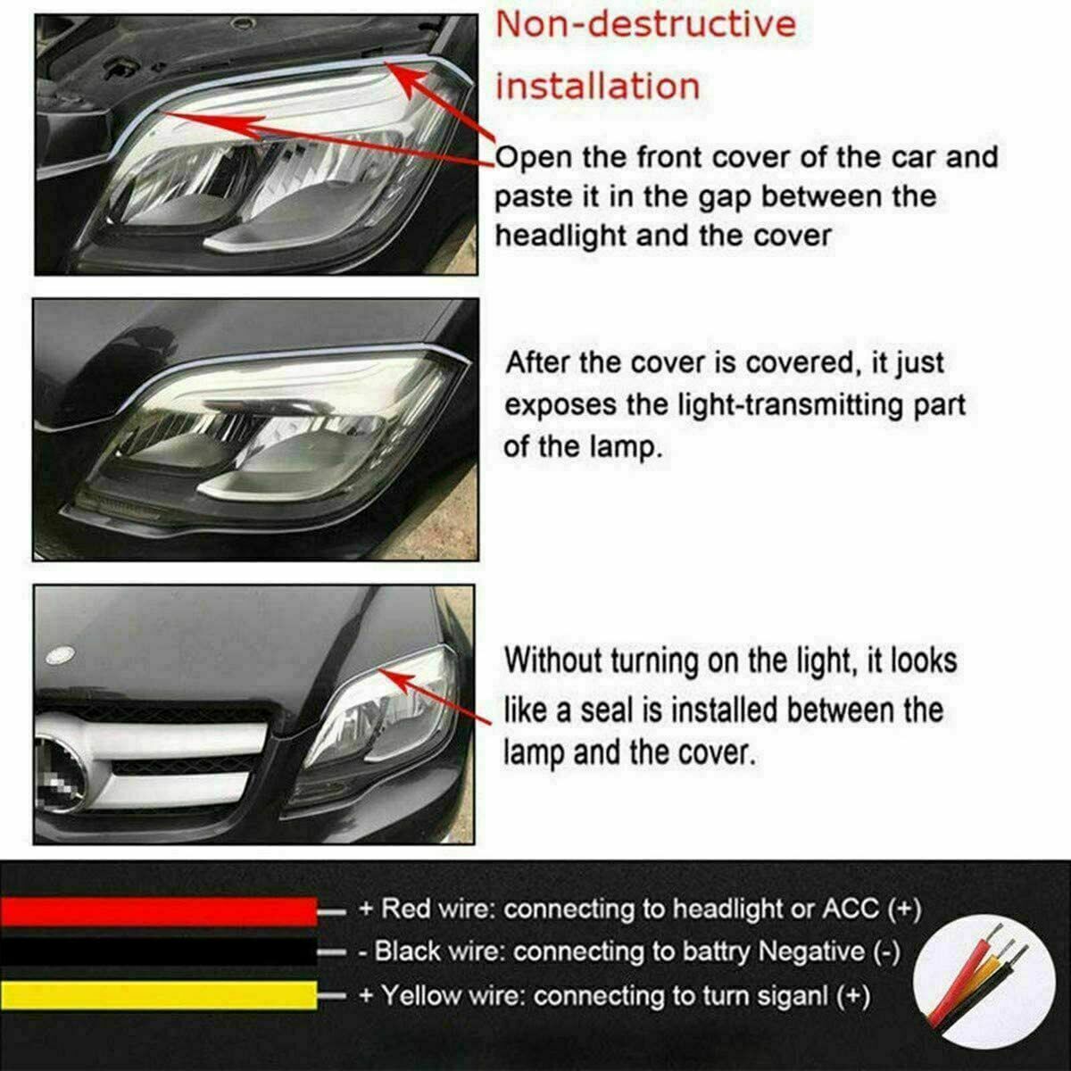 2 PCS 60cm LED DRL Light Sequential Flexible Car Turn Signal Strip For Headlight