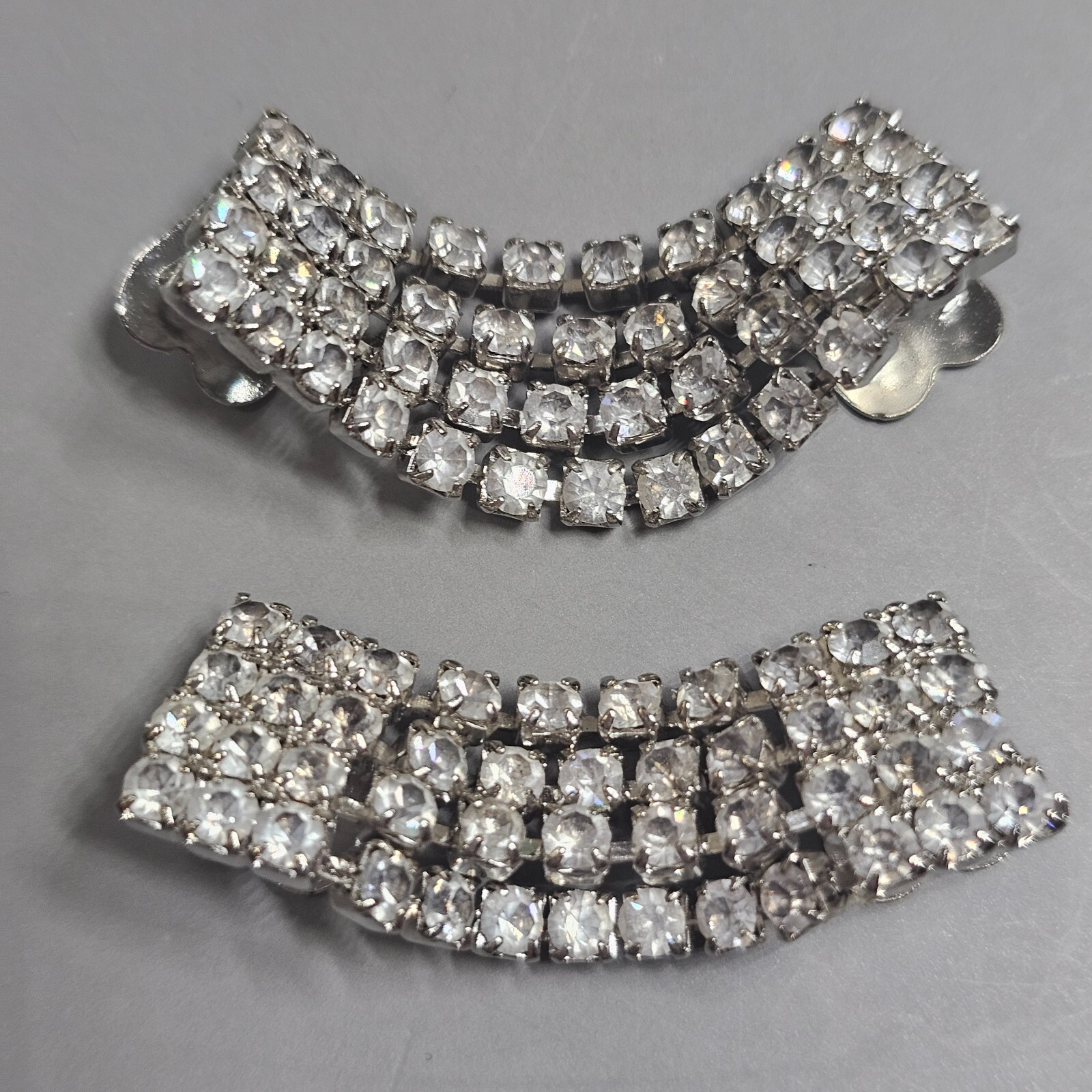 Rhinestone Duette Dress Shoe or Fur Clips Brooch 4 Rows Silvertone 1960s Vintage