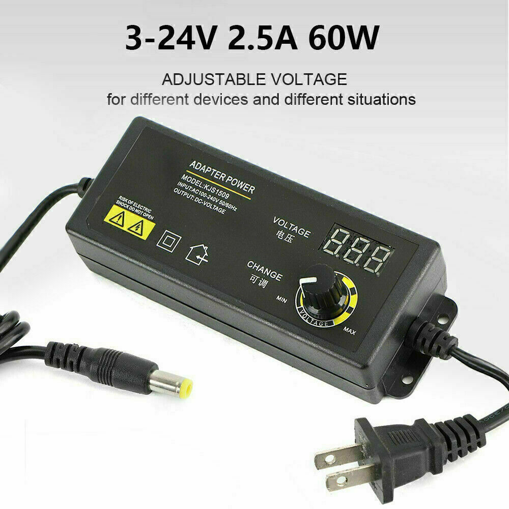 Adjustable Voltage Power Supply 3-24V w/ LCD Display AC / DC Switch Adapter US
