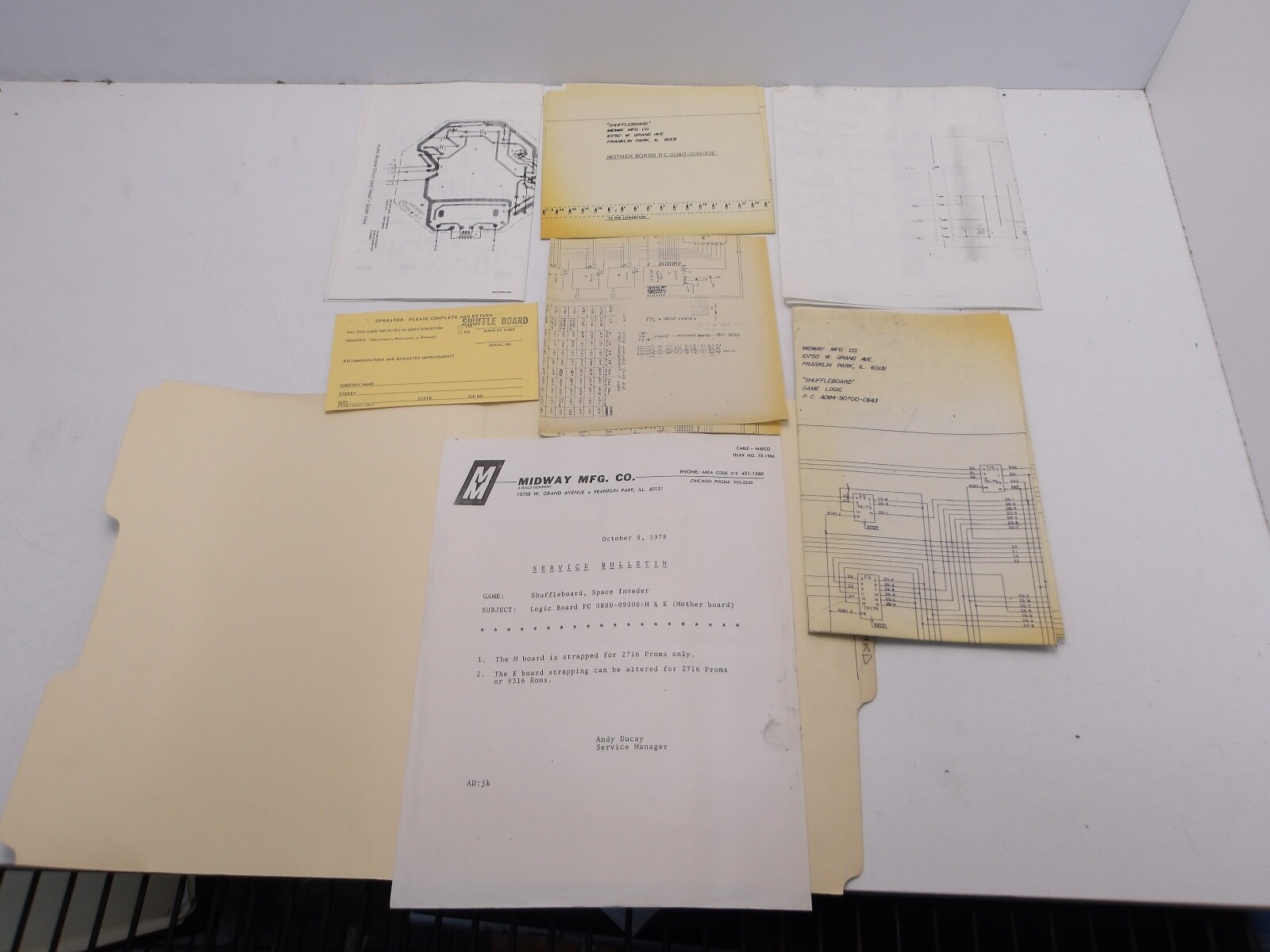 Midway-Shuffle Board- Service Bulletin- Schematics-NOS