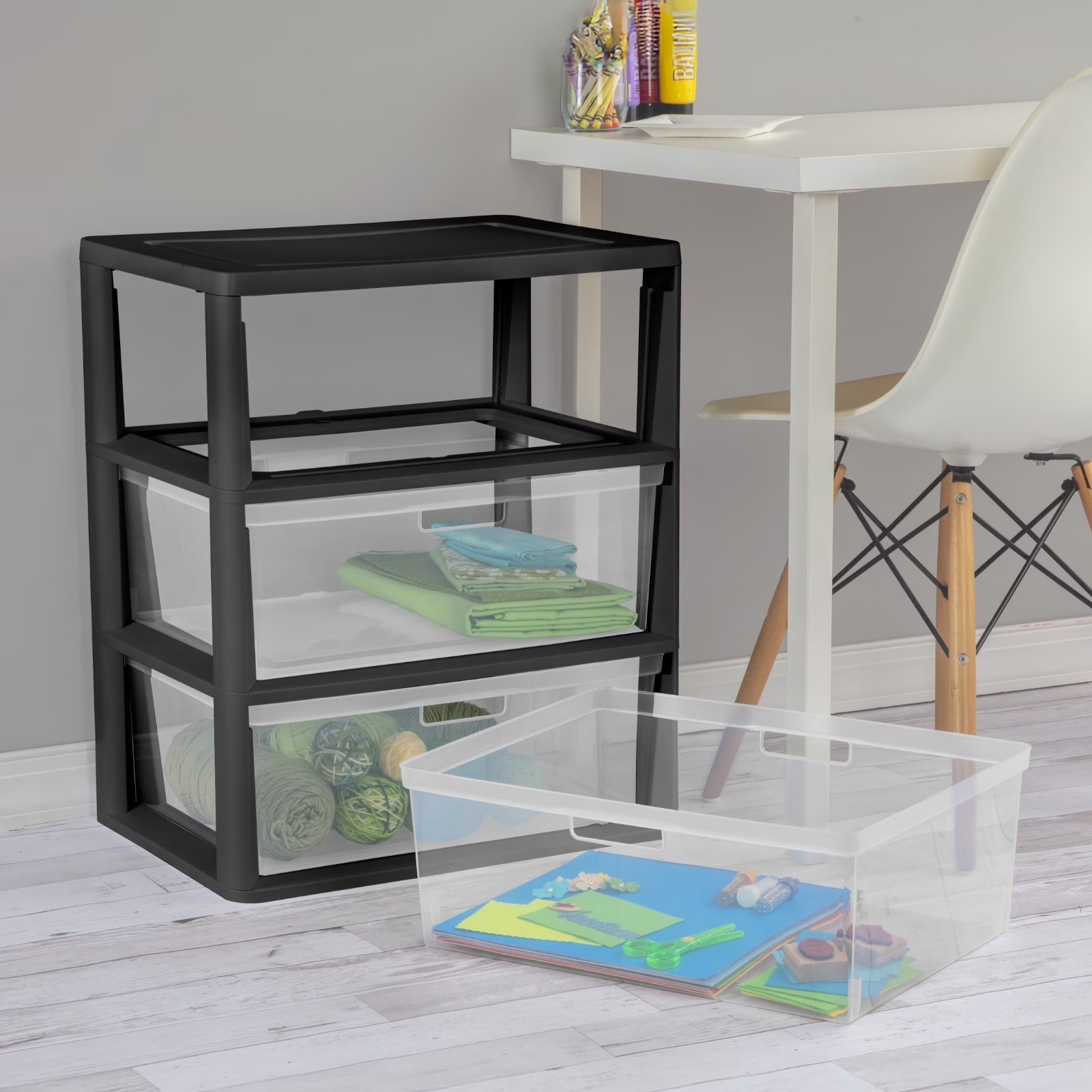 (2 pack) Sterilite Wide 3 Drawer Tower, Plastic Storage Organizer with Removable