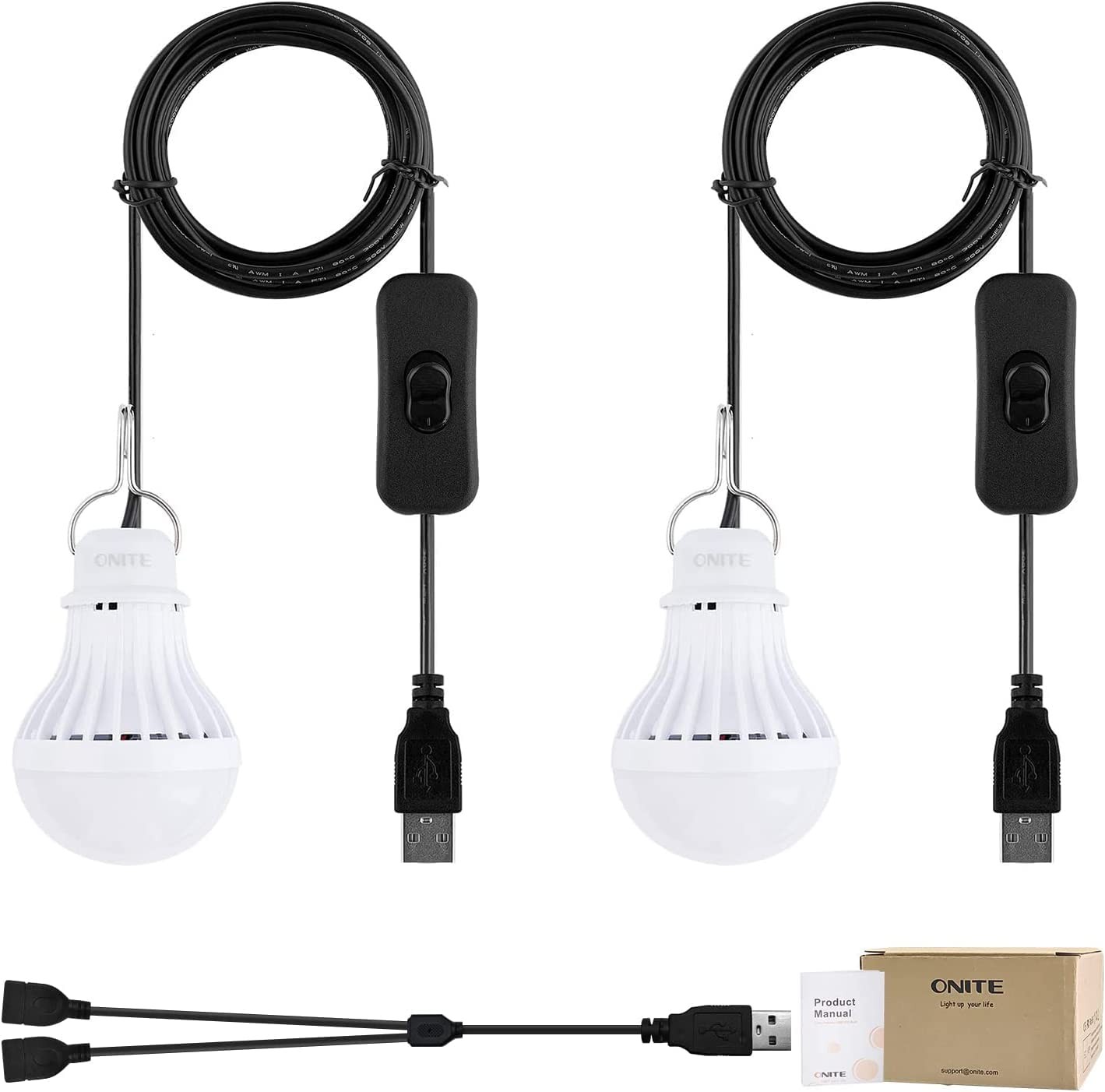 2-Pack USB LED Light Bulb, Emergency Backup Lighting for Camping, Garage, Pow...