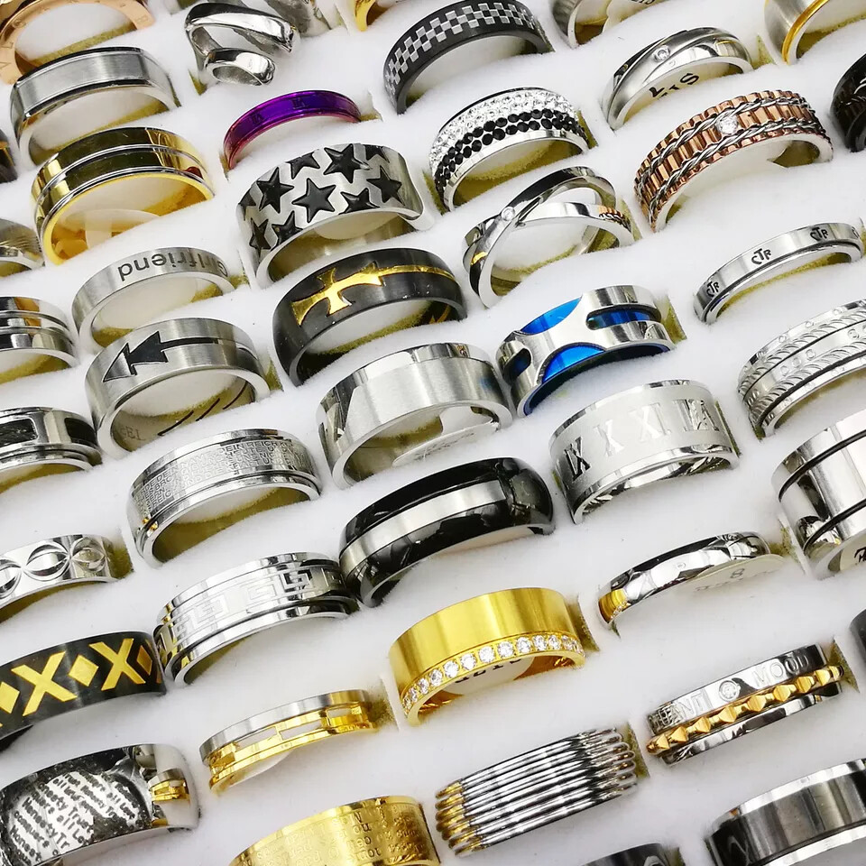 100PCS Stainless Steel Rings Bulk Lot Fashion Jewelry Men's Wholesale Mixed Ring