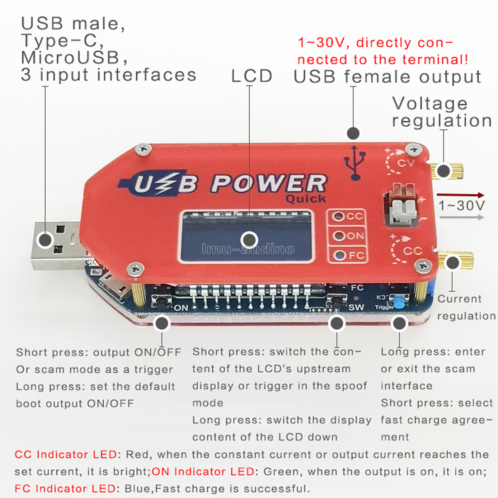 15W USB 5V to 3.3-24V 12V Adjustable Boost Buck Step Up/Down Power Supply Module