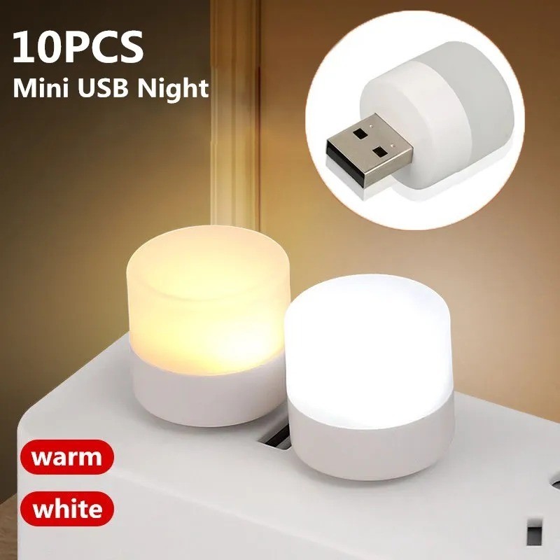 Mini USB LED Night Light Warm White Plug Lamp for Laptop Power Bank Bedside USA