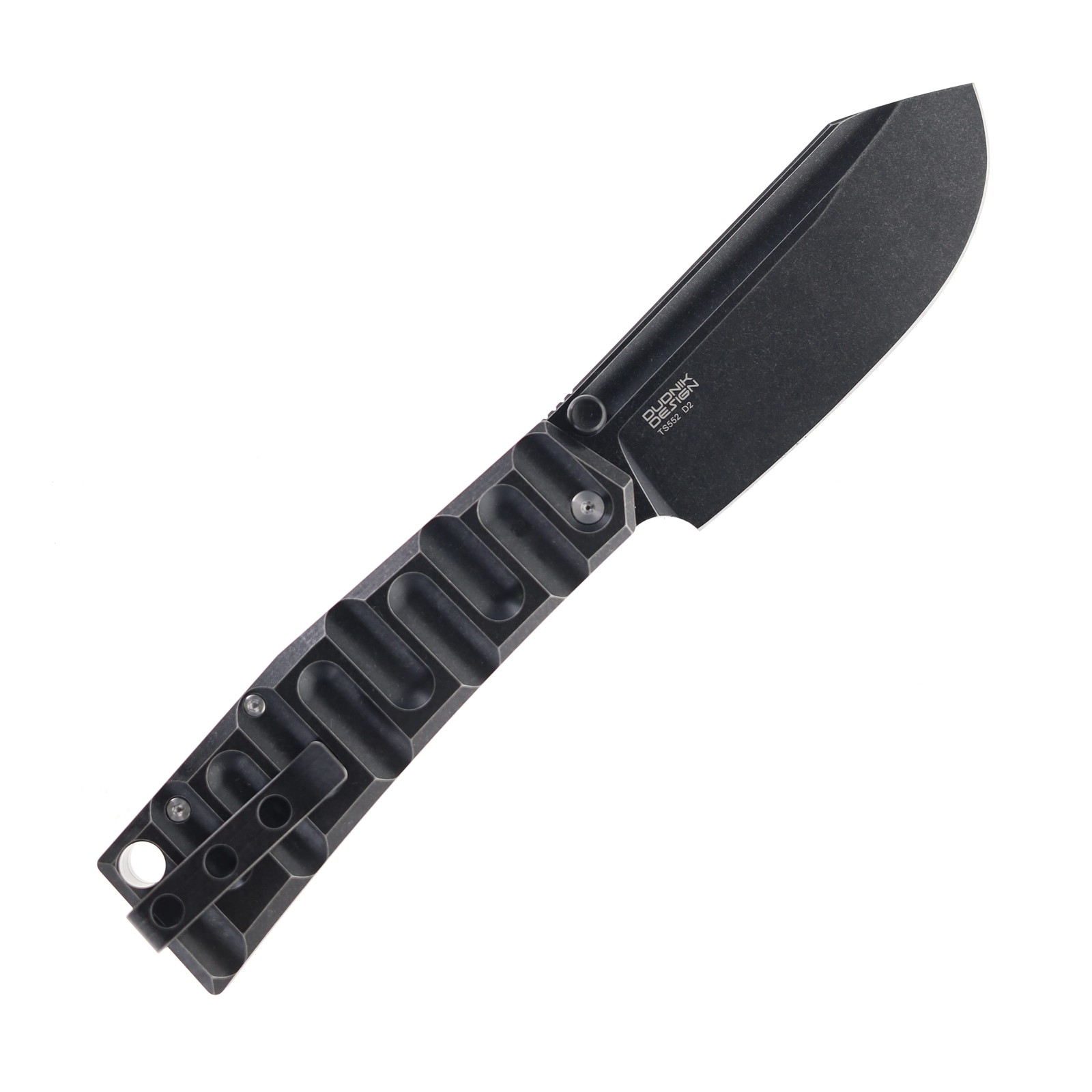 TwoSun Folding Knife Black Titanium Handle D2 Plain Black Blade TS552-D2